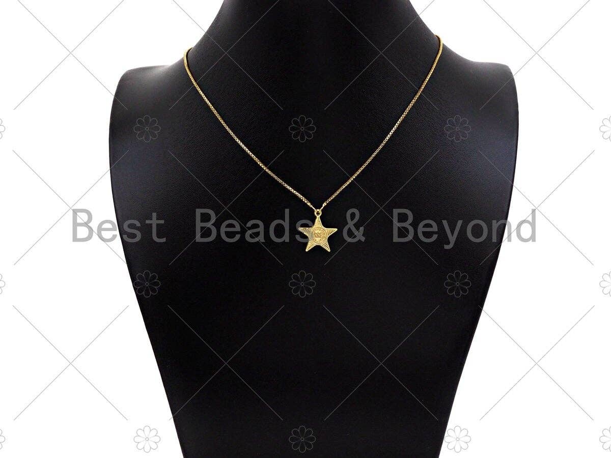 18k Dainty Gold Embossed Star Charms, Queen Elizabeth Charms, Gold Pendant, Five Point Star Necklace Charms, 18x16mm, Sku#Y380