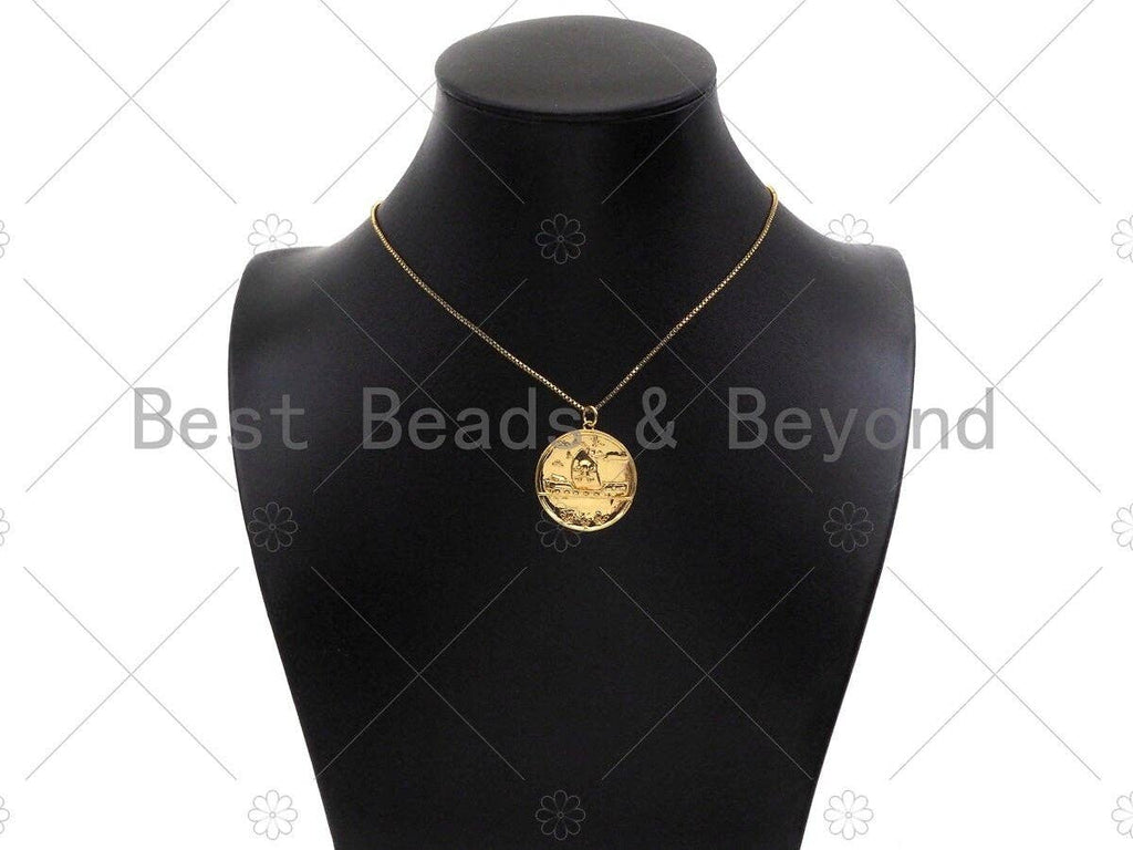 18k Dainty Gold Skull On Round Coin Charms, Gold Medallion Charms,Round Necklace Charms,25x28mm, Sku#Y410