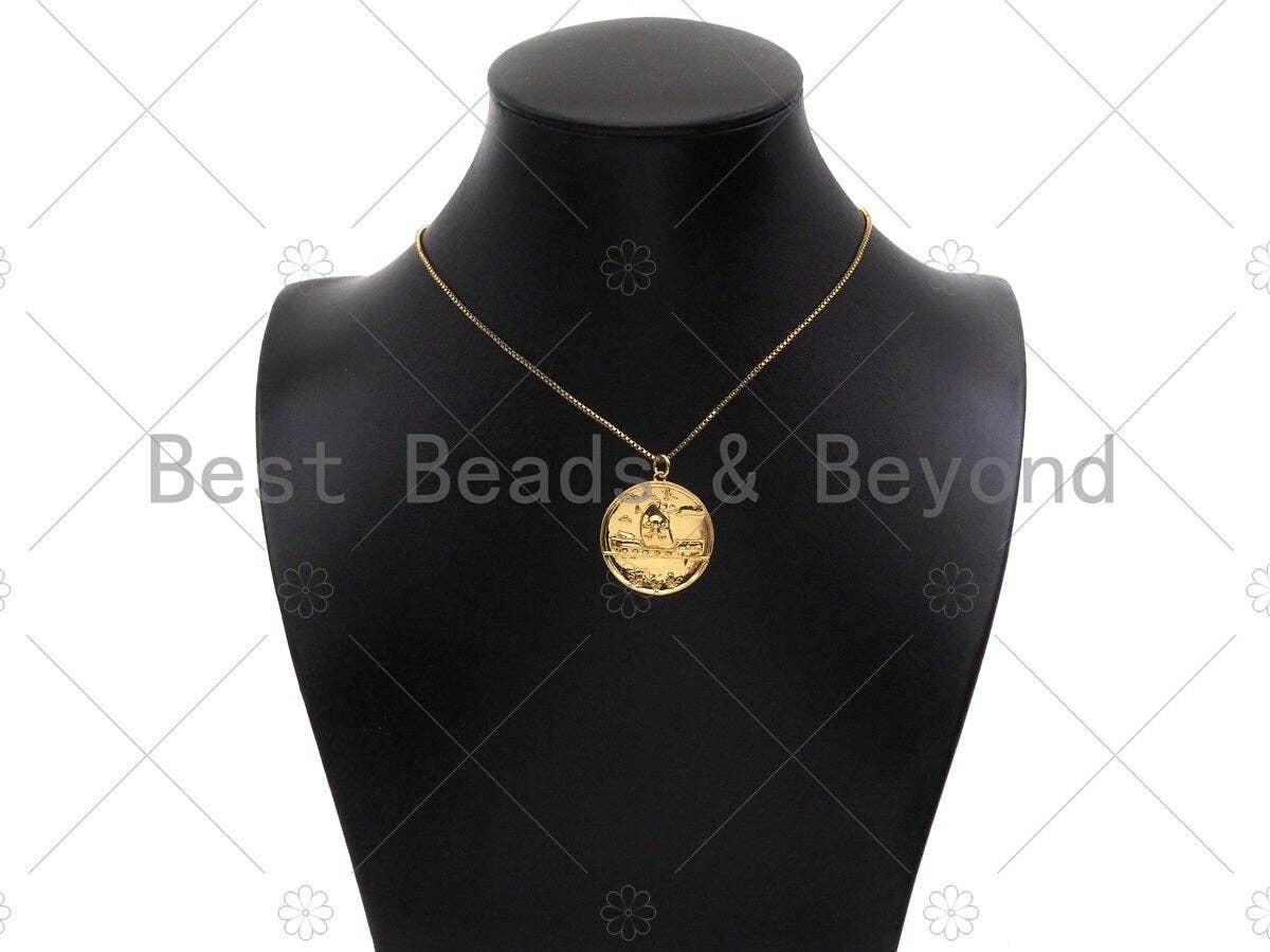 18k Dainty Gold Skull On Round Coin Charms, Gold Medallion Charms,Round Necklace Charms,25x28mm, Sku#Y410