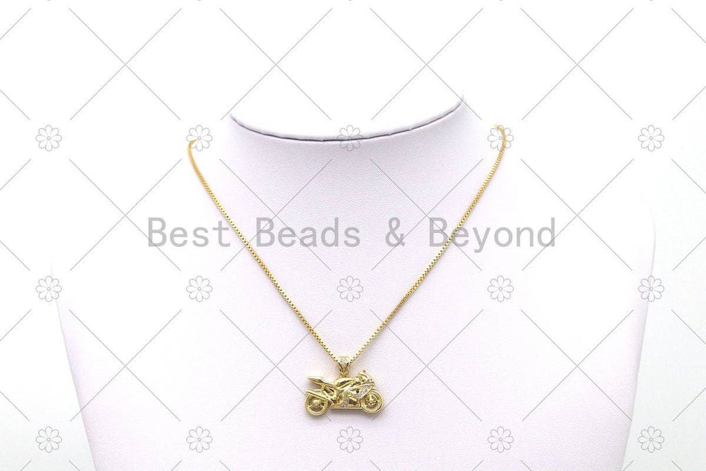 CZ Micro Pave Motorcycle Shape Pendant, Silver/Gold/Black Motorcycle Charm, Necklace Bracelet Charm Pendant,Sku#Y553