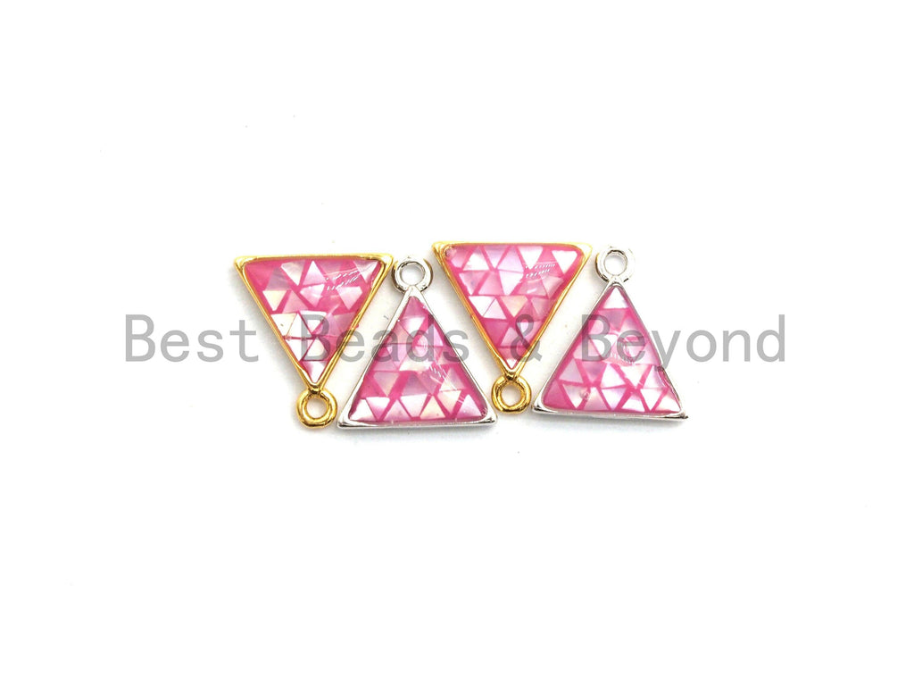 100% Natural Pink Color Shell in Triangle Shape-Gold/Silver Pink Shell Charm-Fuchsia Shell Charm, Shell Beads, 11x12mm,SKU#Z309