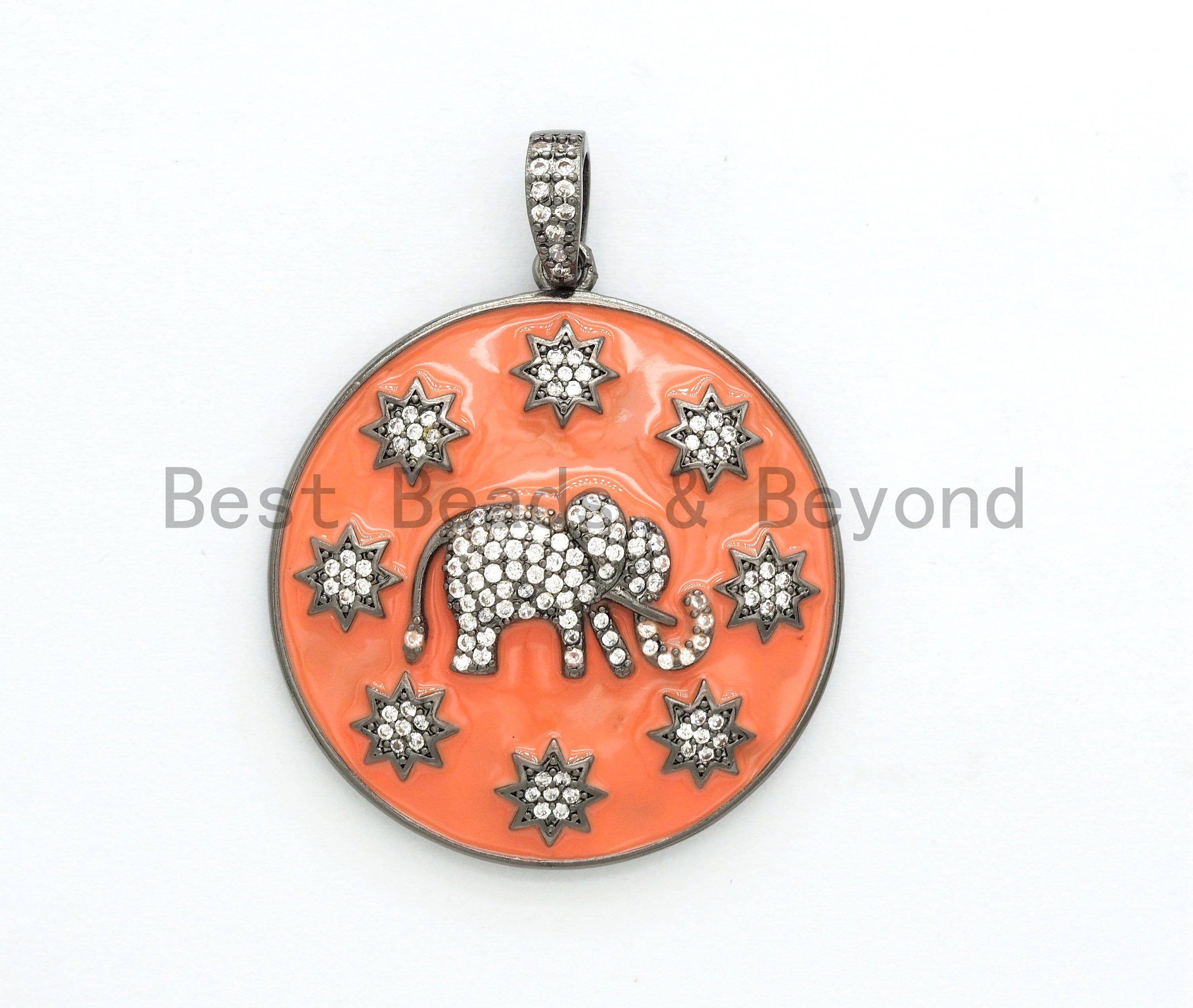 NEW Enamel Colorful Round With Elephant and Stars Pendant,CZ Micro Pave Oil Drop pendant,Enamel pendant,Enamel Jewelry,34x37mm,sku#F570