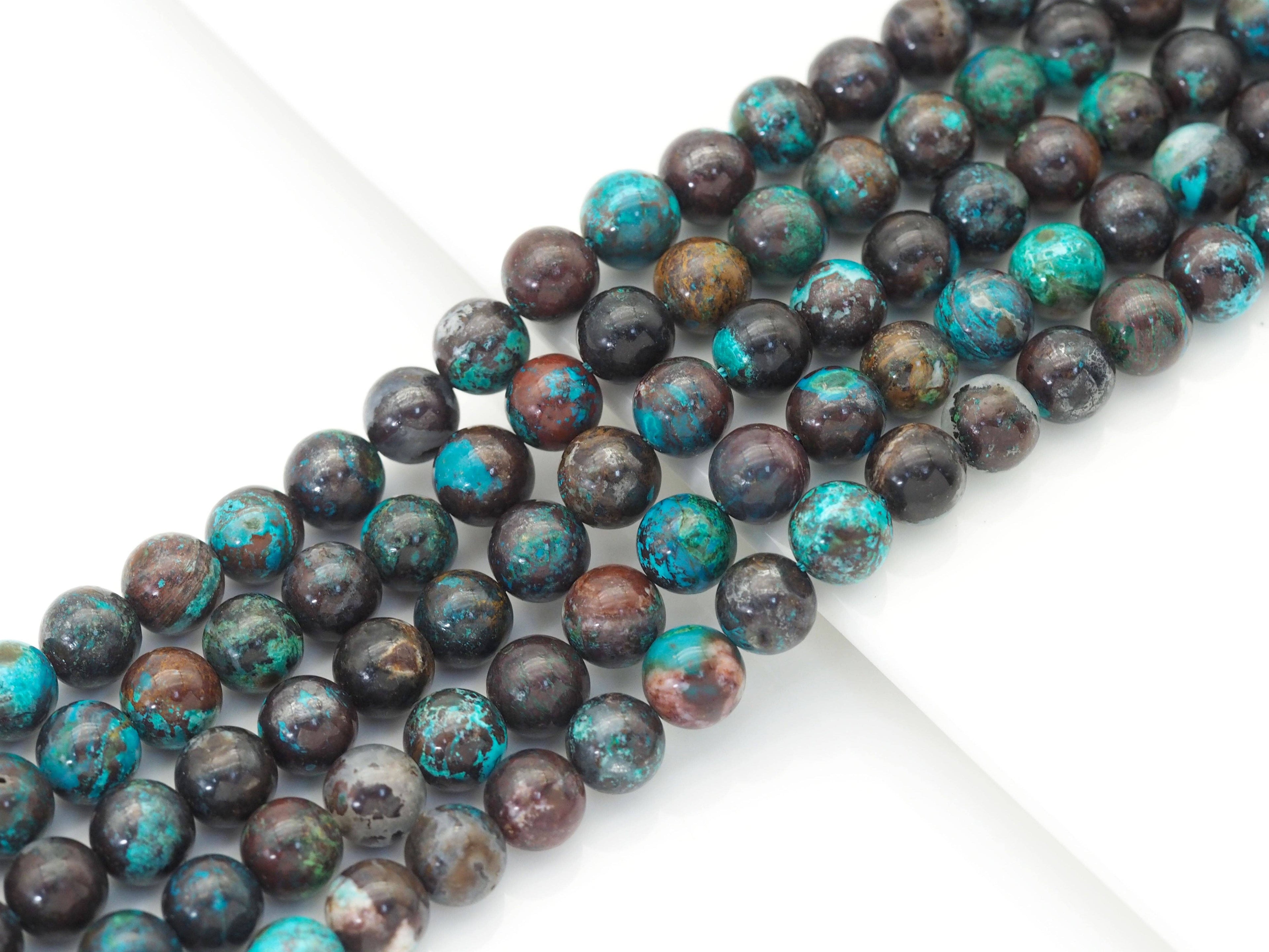 Genuine High Quality Blue Brown Chryscolla Round Smooth Bead