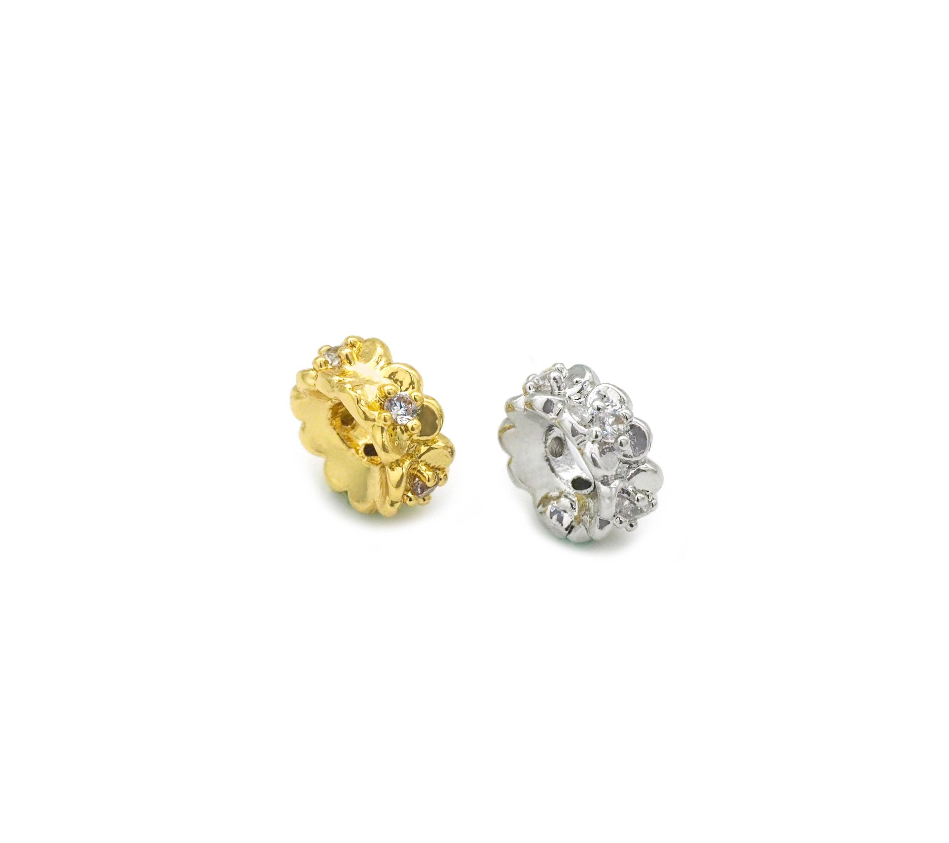 CZ Roundelle Gold Silver Spacer, Sku#B342