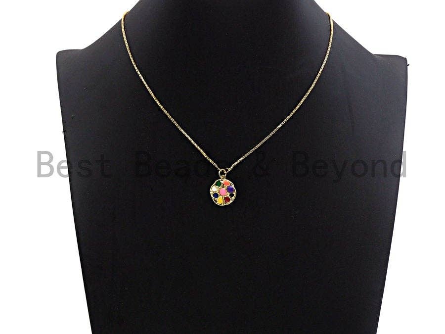 Colorful CZ Micro Pave Round Pendant, Cubic Zirconia Pendant, Silver/Gold/Rose Gold/Black Tone, 15x17mm, Sku#Z375