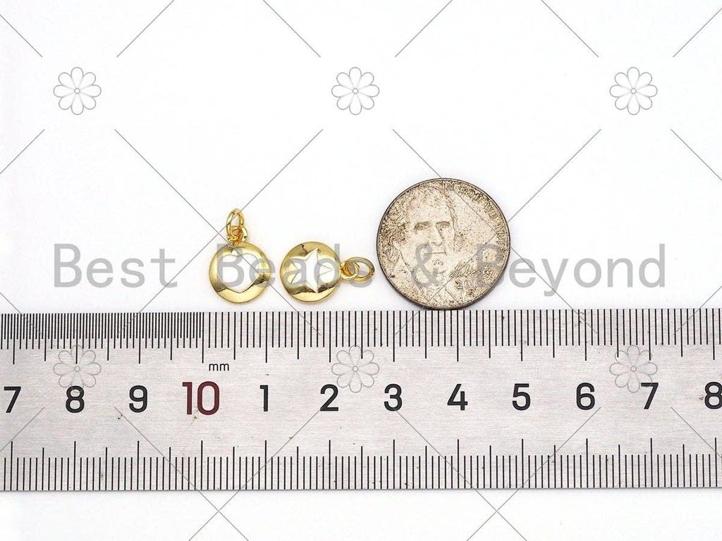 White Enamel Evil Eye Heart Cross Star On Round Coin Shape Pendant, Gold Filled Enamel Charm,Enamel Jewelry Findings, 12x10mm,Sku#LD144