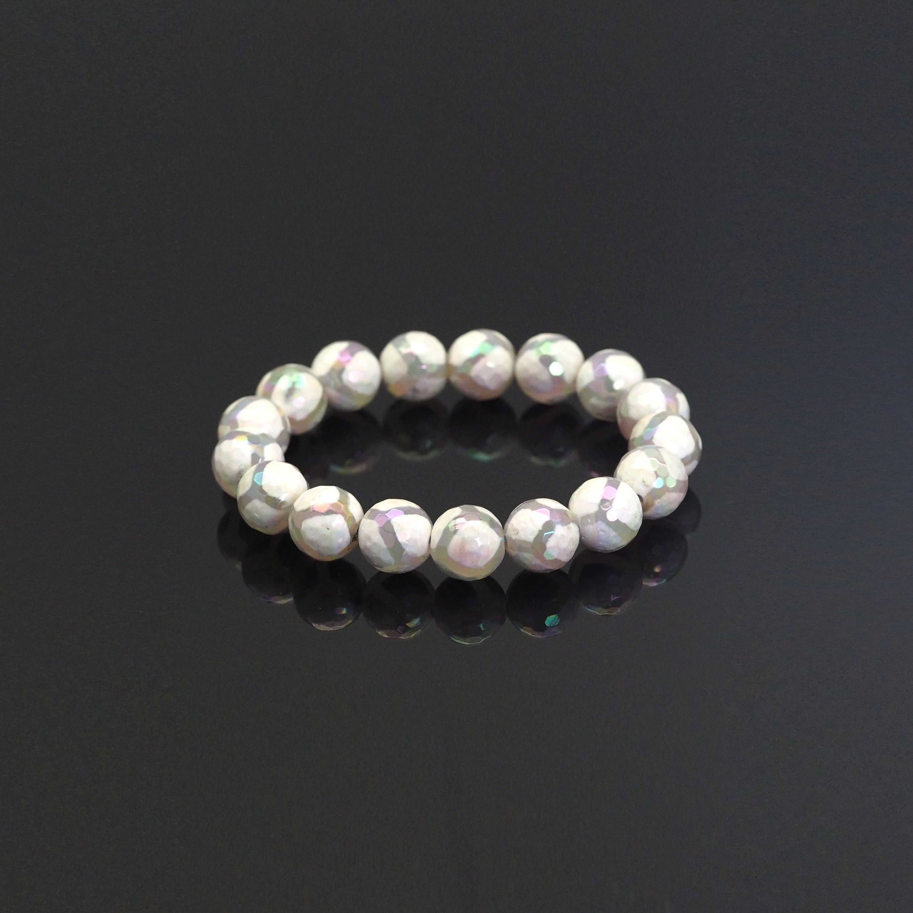 AB Mystic Football Agate Stretchy Bracelet, Sku#EF426