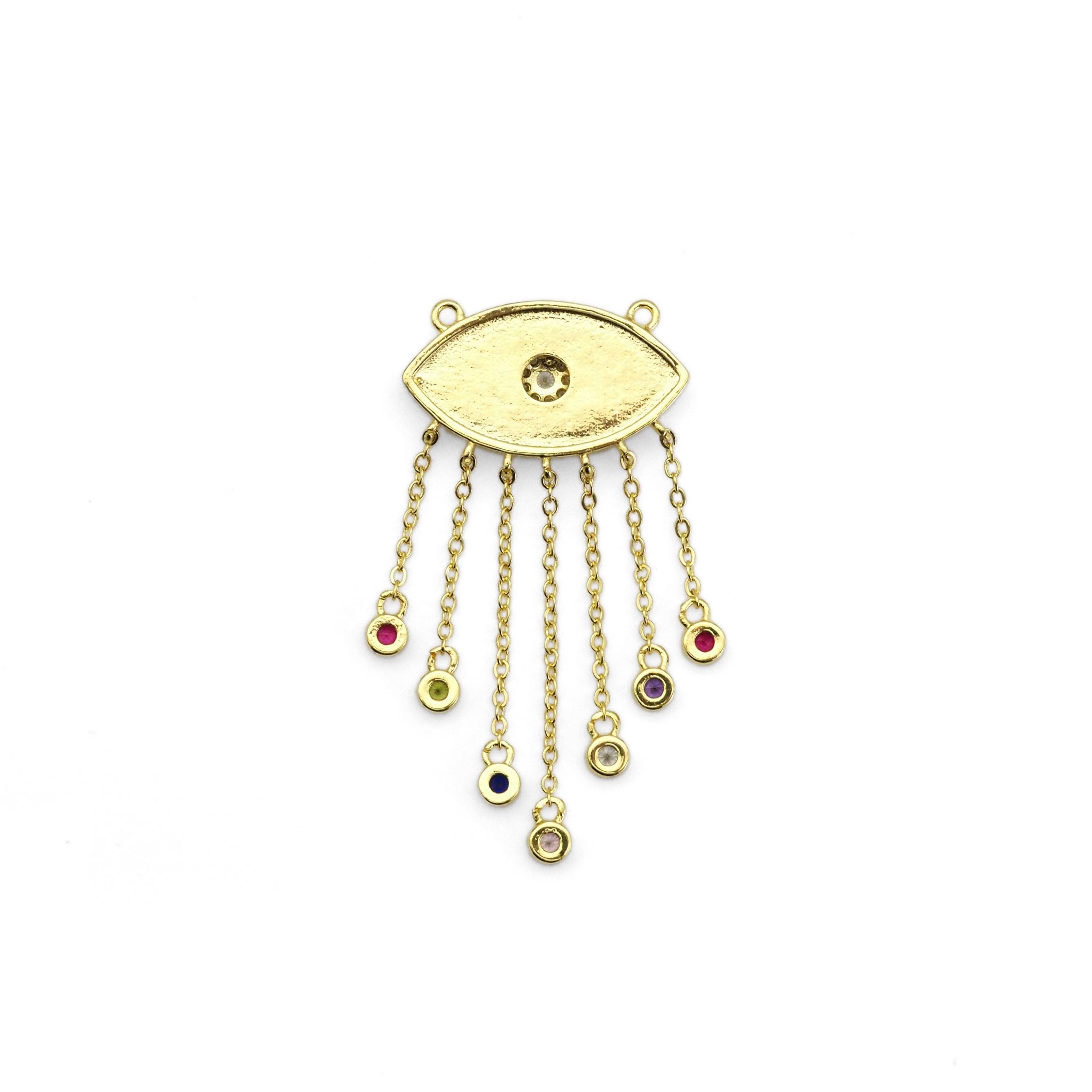 Gold Colorful CZ On Pearl Evil Eye Charm, Sku#LX274