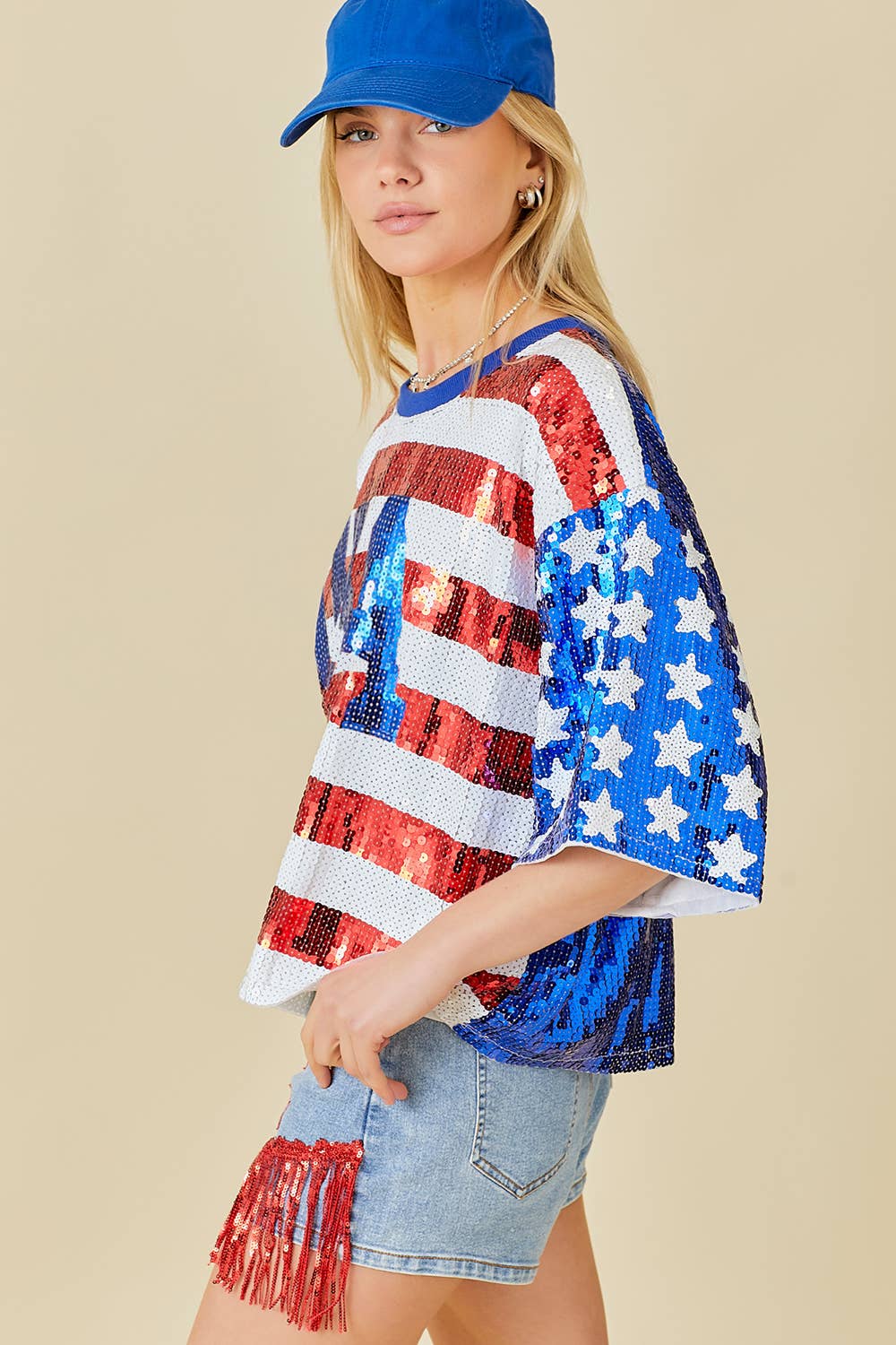 Hillary - USA Sequin Crop Top