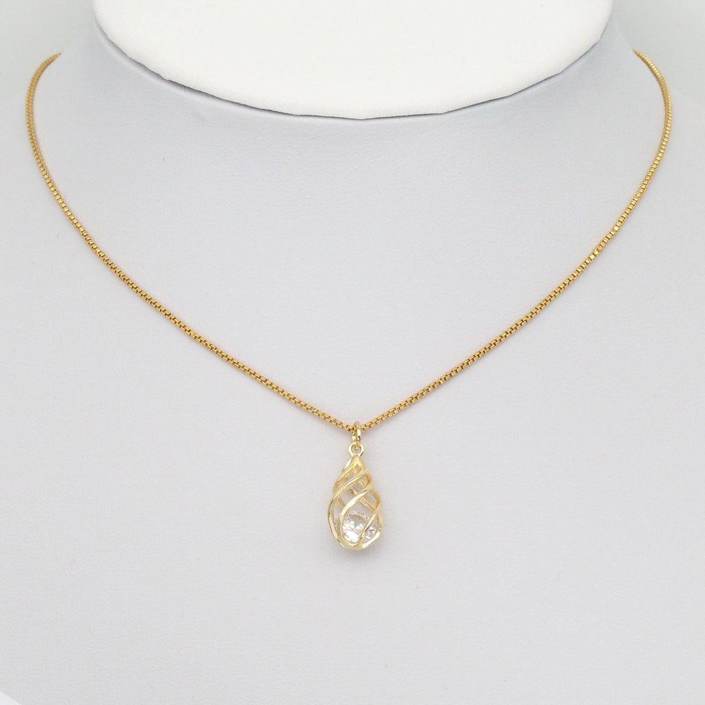 Swirled Teardrop Cage Pendant with Diamond inside, Sku#LX298