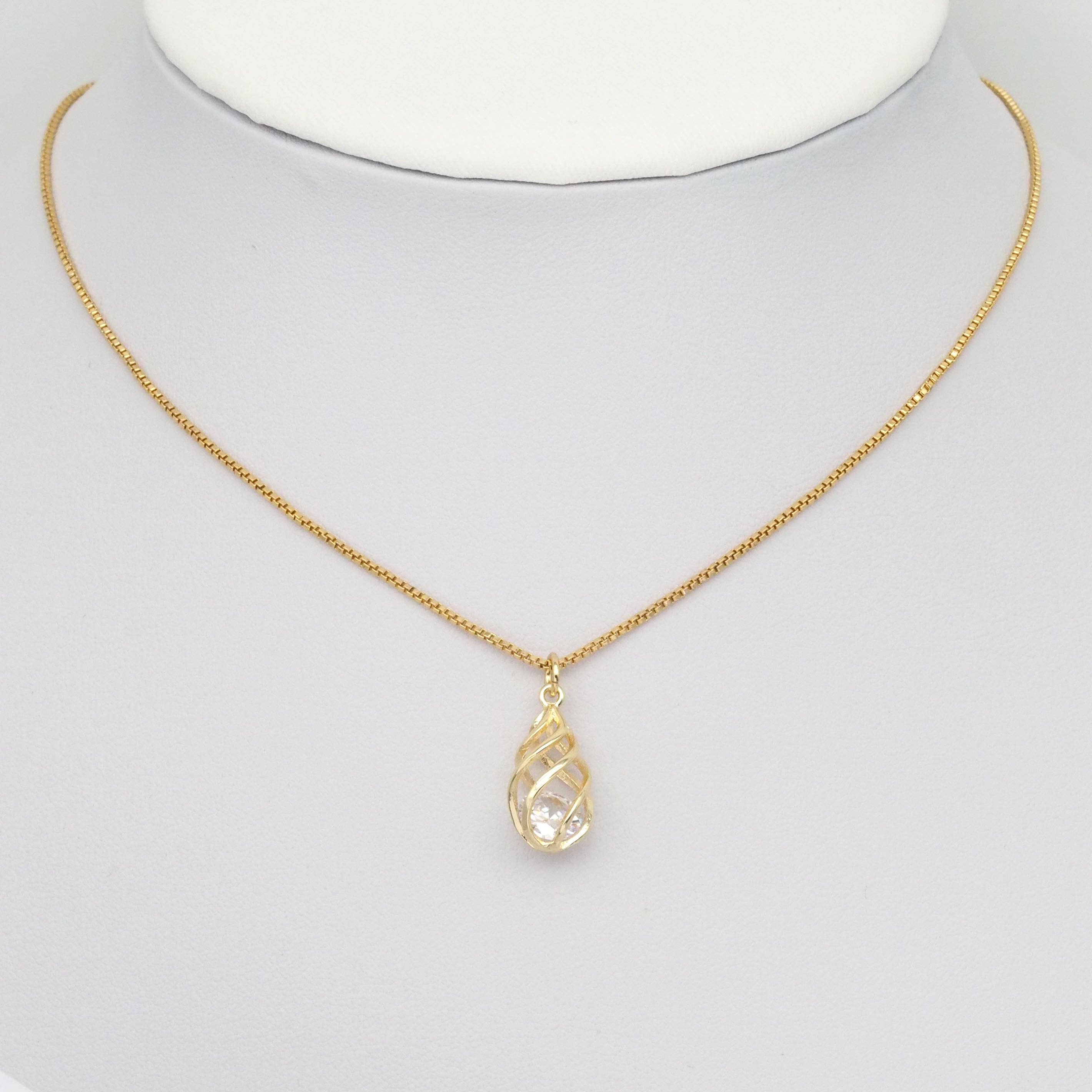 Swirled Teardrop Cage Pendant with Diamond inside, Sku#LX298