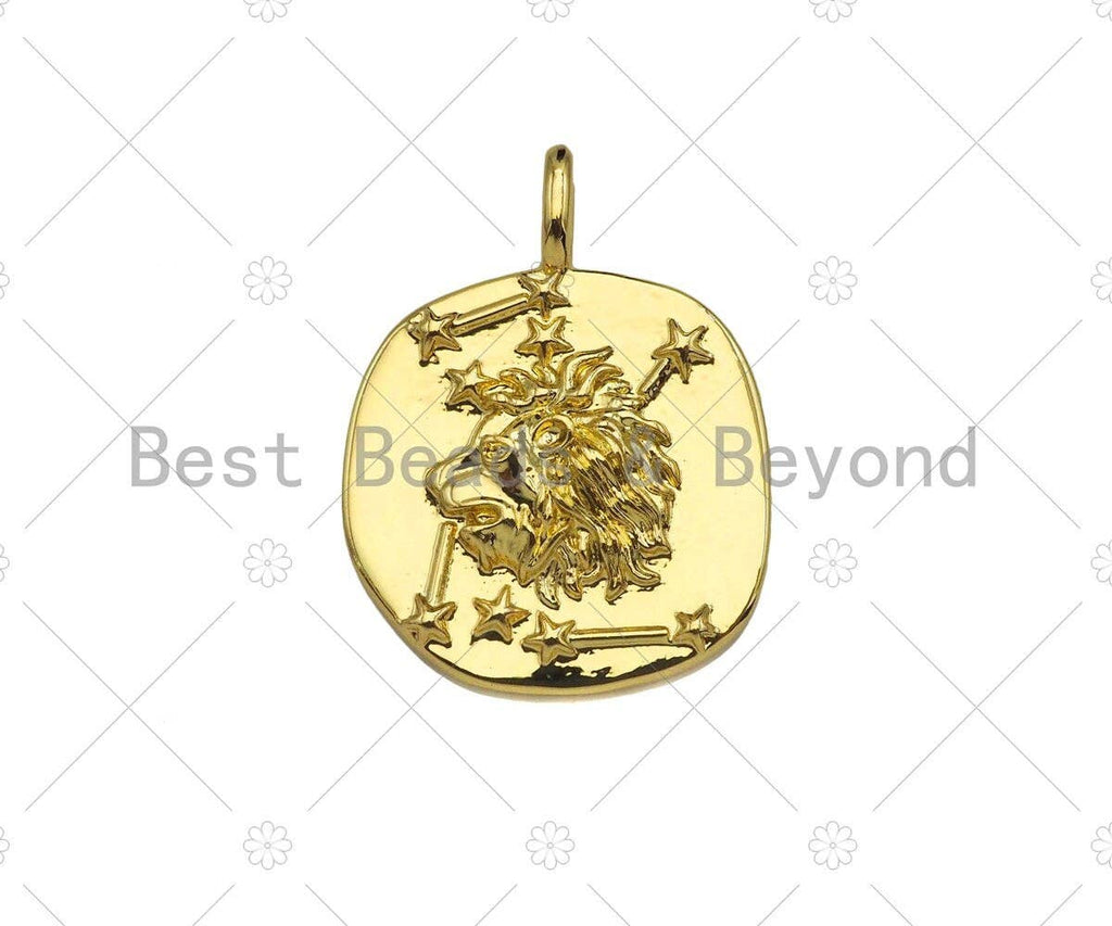 Gold Filled Embossed Lion Head On Round Coin Shape Pendant,18k Gold Filled Medallion Charm, Necklace Bracelet Charm,20x26mm,Sku#Z1330
