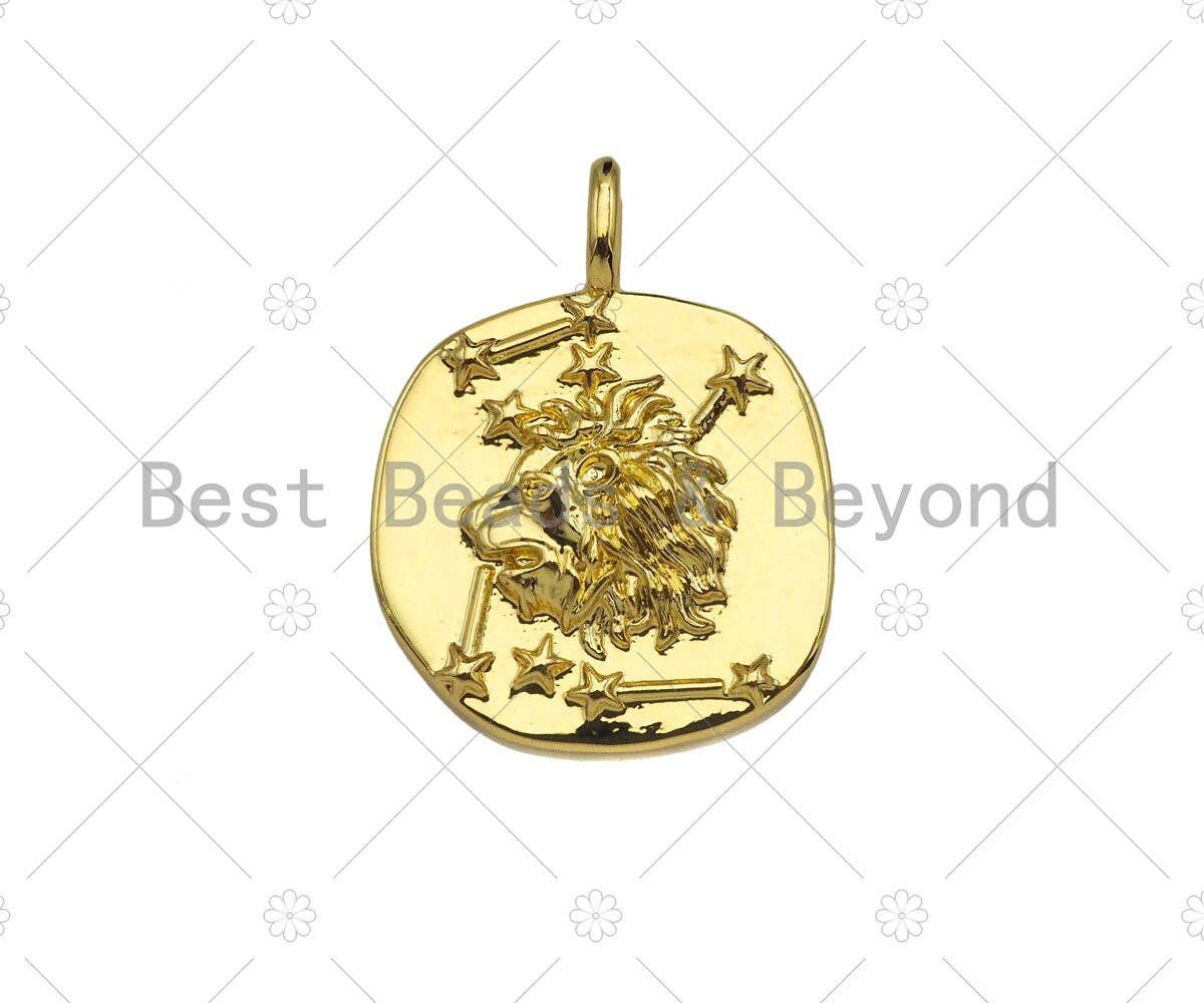 Gold Filled Embossed Lion Head On Round Coin Shape Pendant,18k Gold Filled Medallion Charm, Necklace Bracelet Charm,20x26mm,Sku#Z1330