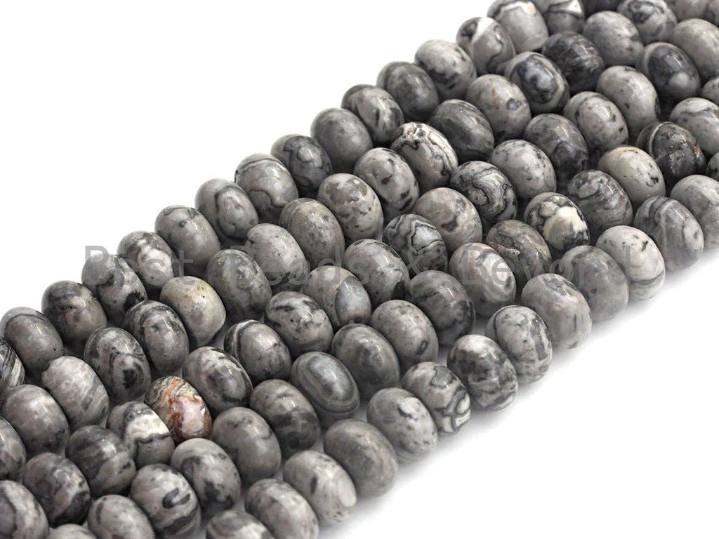 2mm Large Hole Natural Map Jasper Beads, Rondelle Smooth 6x10mm/5x8mm, 8" Long Strands, sku#U702