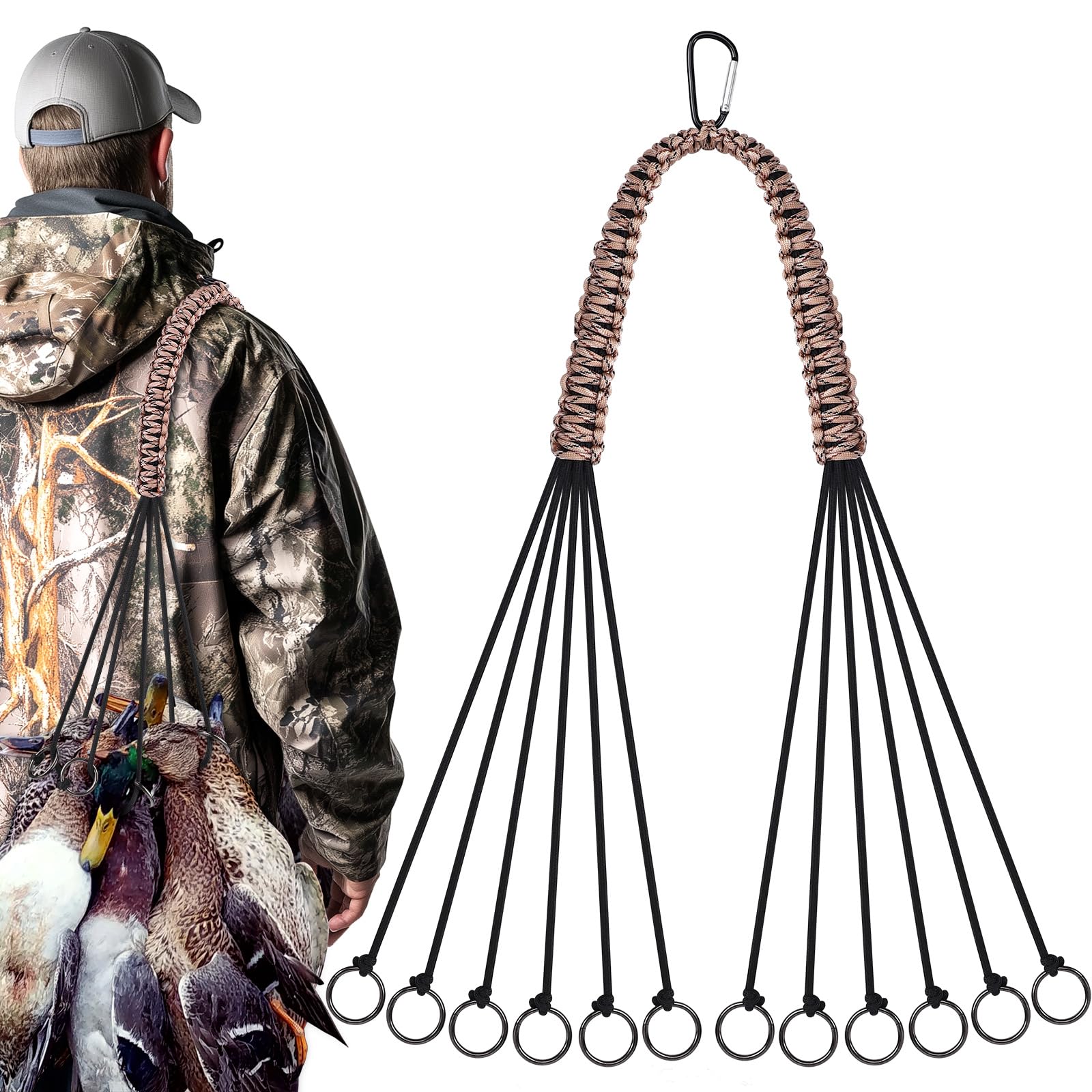 Sangle de transport de gibier TOBWOLF avec 12 boucles antidérapantes pour canards, oiseaux, sauvagine, support de gibier, boucle métallique pour oies, sac de transport de chasse, équipement de chasse au canard en paracorde
