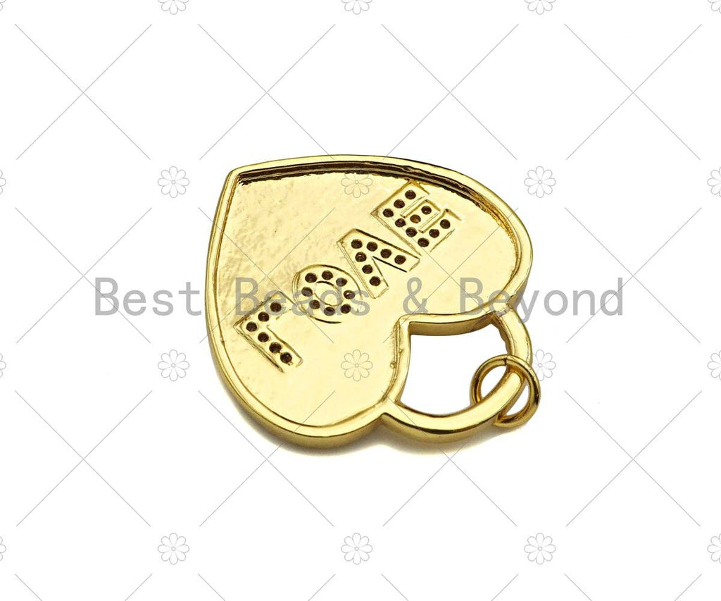 CZ Micro Pave Love Word On Heart Lock Shape Pendant/Charm, 18K Gold Filled Heart Charm, Necklace Bracelet Charm Pendant,25x28mm,Sku#LD104