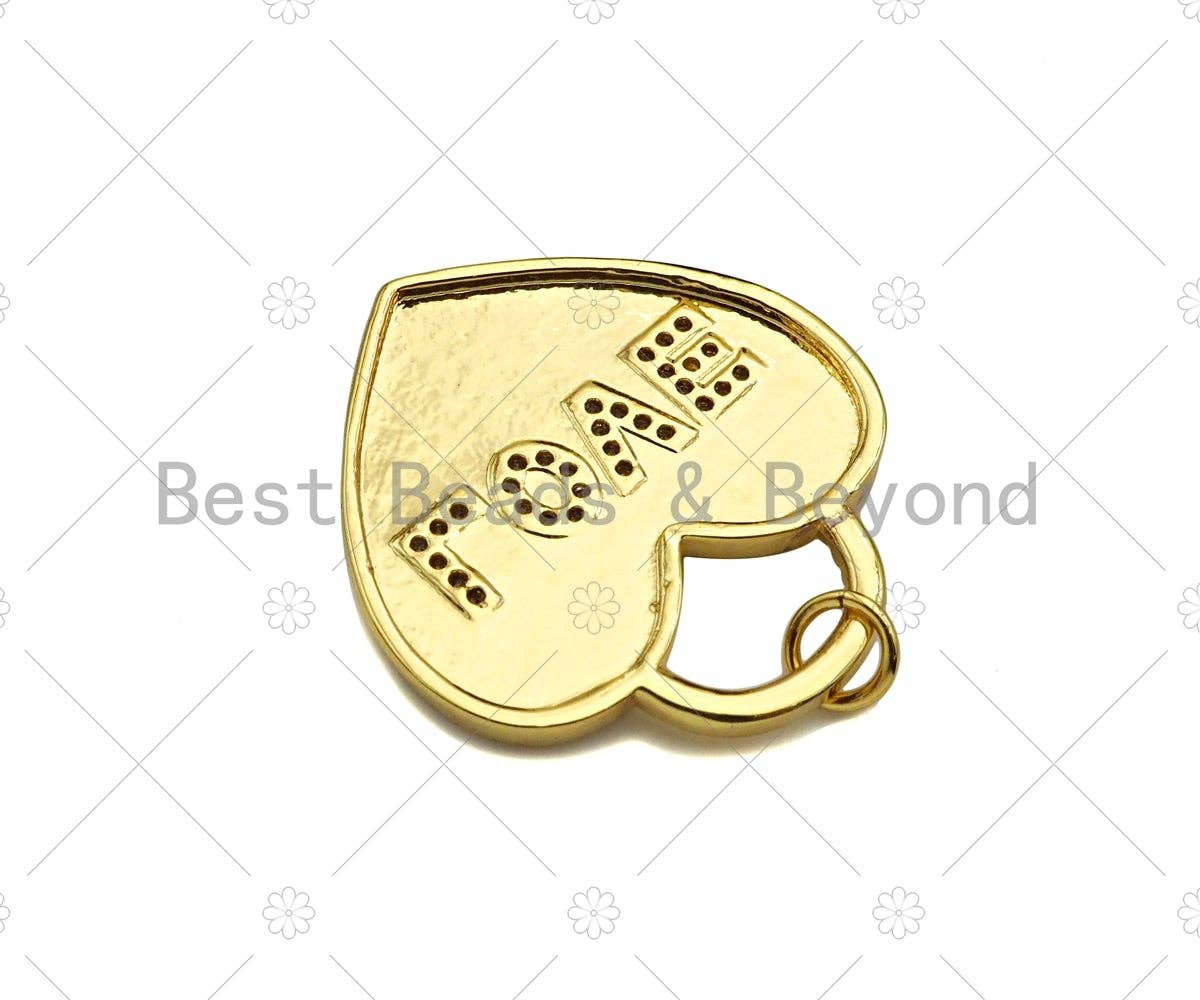 CZ Micro Pave Love Word On Heart Lock Shape Pendant/Charm, 18K Gold Filled Heart Charm, Necklace Bracelet Charm Pendant,25x28mm,Sku#LD104