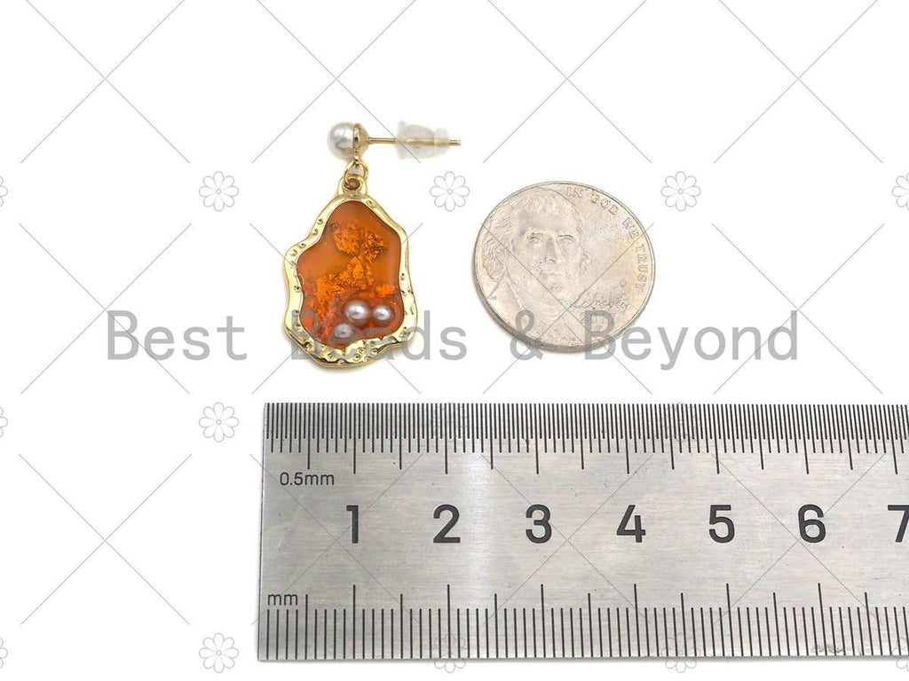 Pearl Amber Dangle Earrings,Sku#Y431