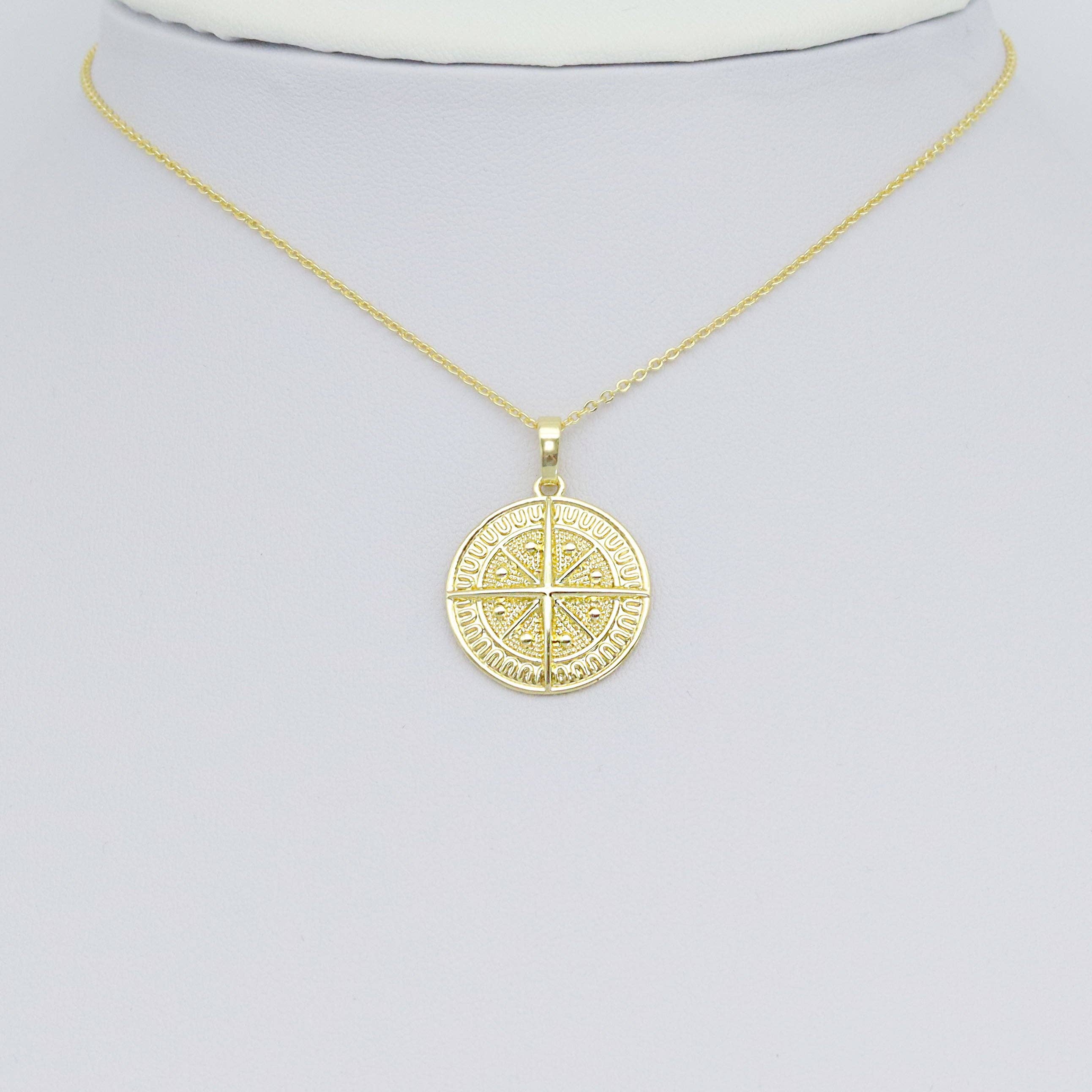 Gold North Star Compass Coin Charm Pendant, Sku#LK1023