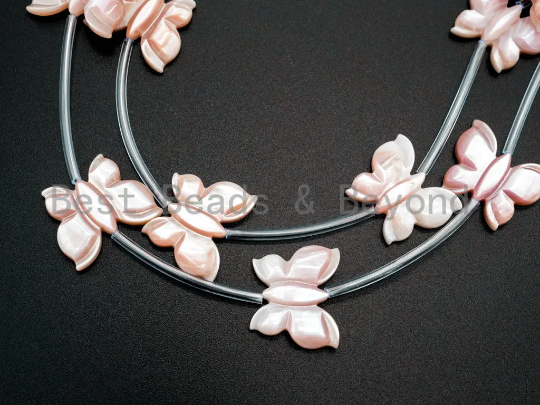Light Pink MOP Carved Butterfly Beads, 16x20mm, Sku#T101