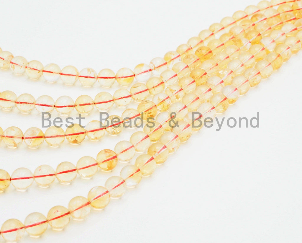 Quality Natural Citrine Beads,Round Smooth Yellow Gemstone Beads, Loose Gemstone Beads,Yellow Clear beads,15.5inch strand,SKU#U331