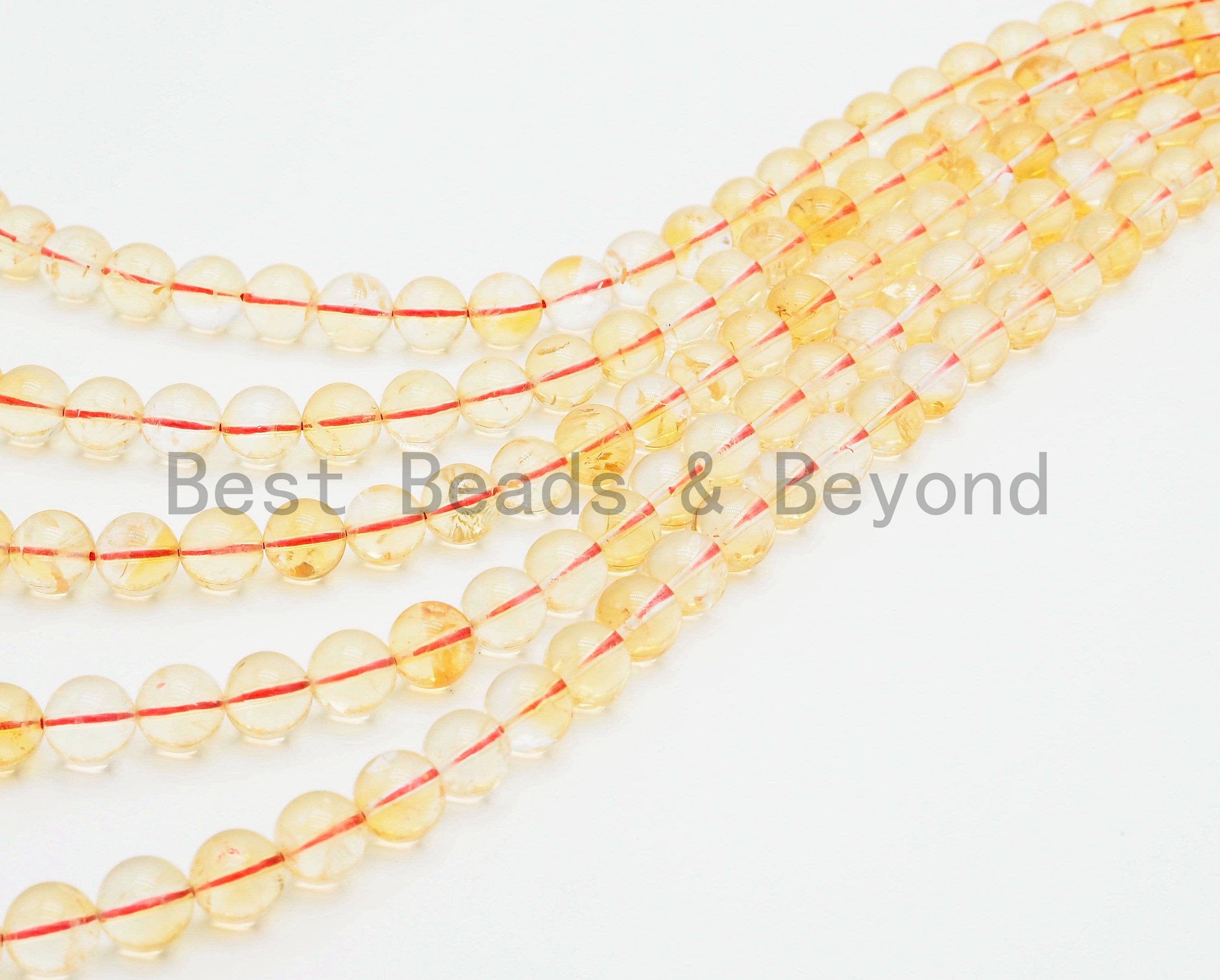 Quality Natural Citrine Beads,Round Smooth Yellow Gemstone Beads, Loose Gemstone Beads,Yellow Clear beads,15.5inch strand,SKU#U331