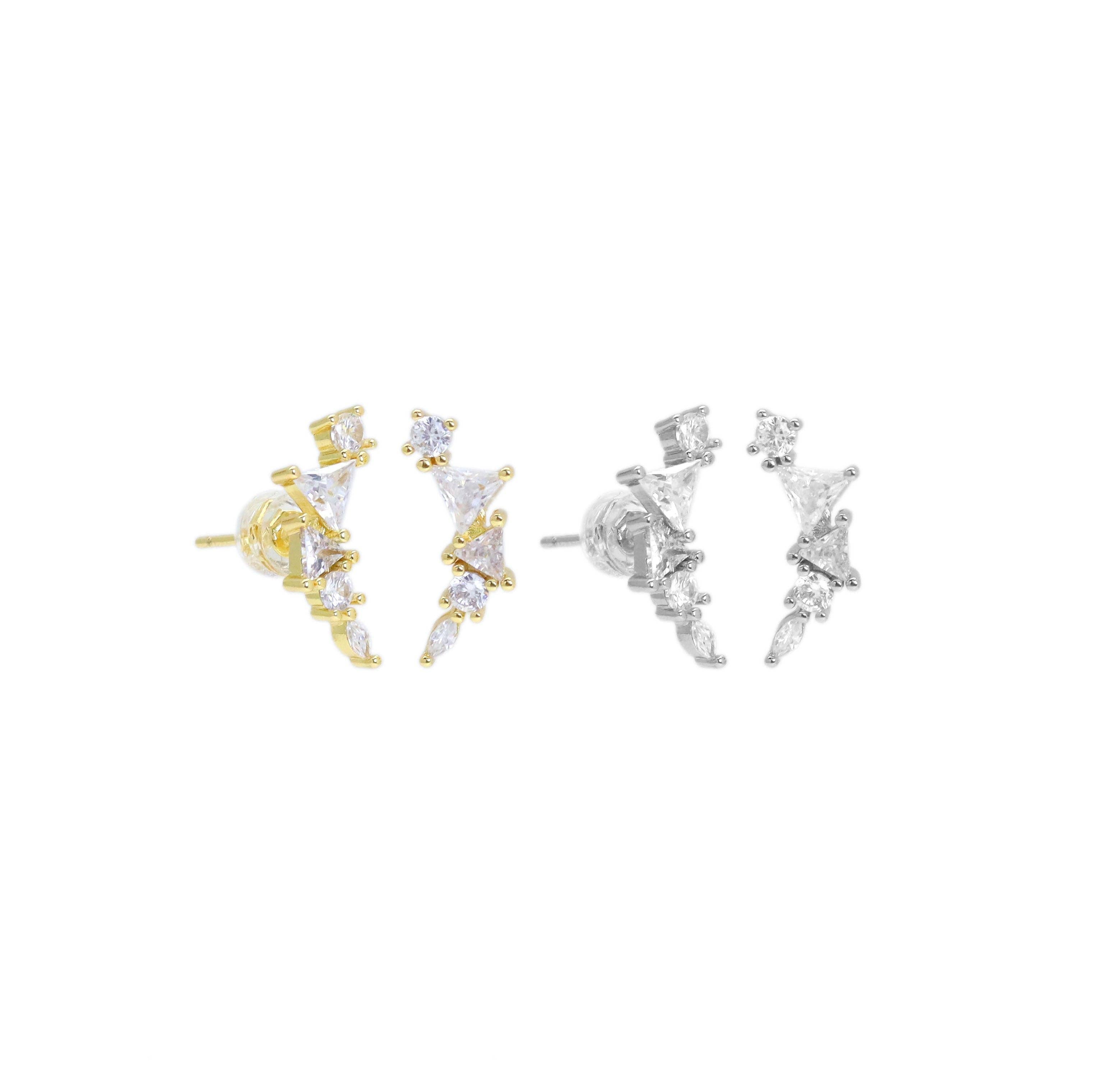 Gold Triangle CZ Moon Stud Earrings, Sku#LK855