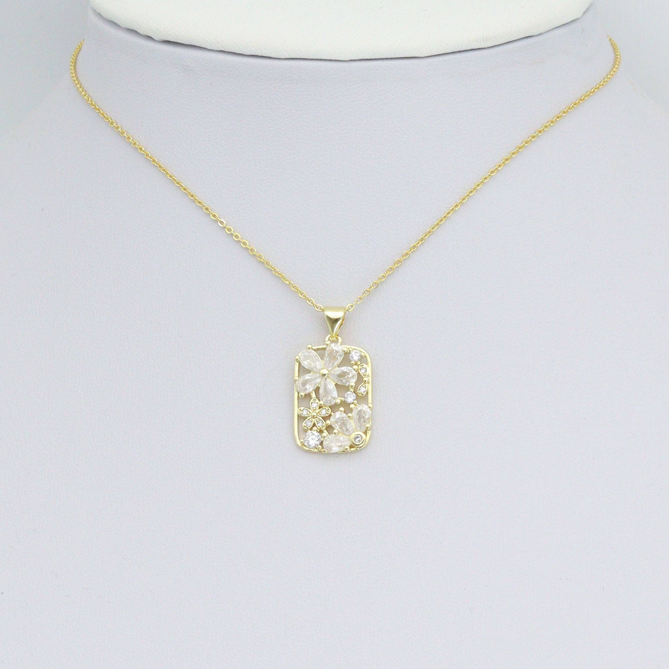 Baguette CZ Flower Rectangle Charm Pendant, Sku#LK1121
