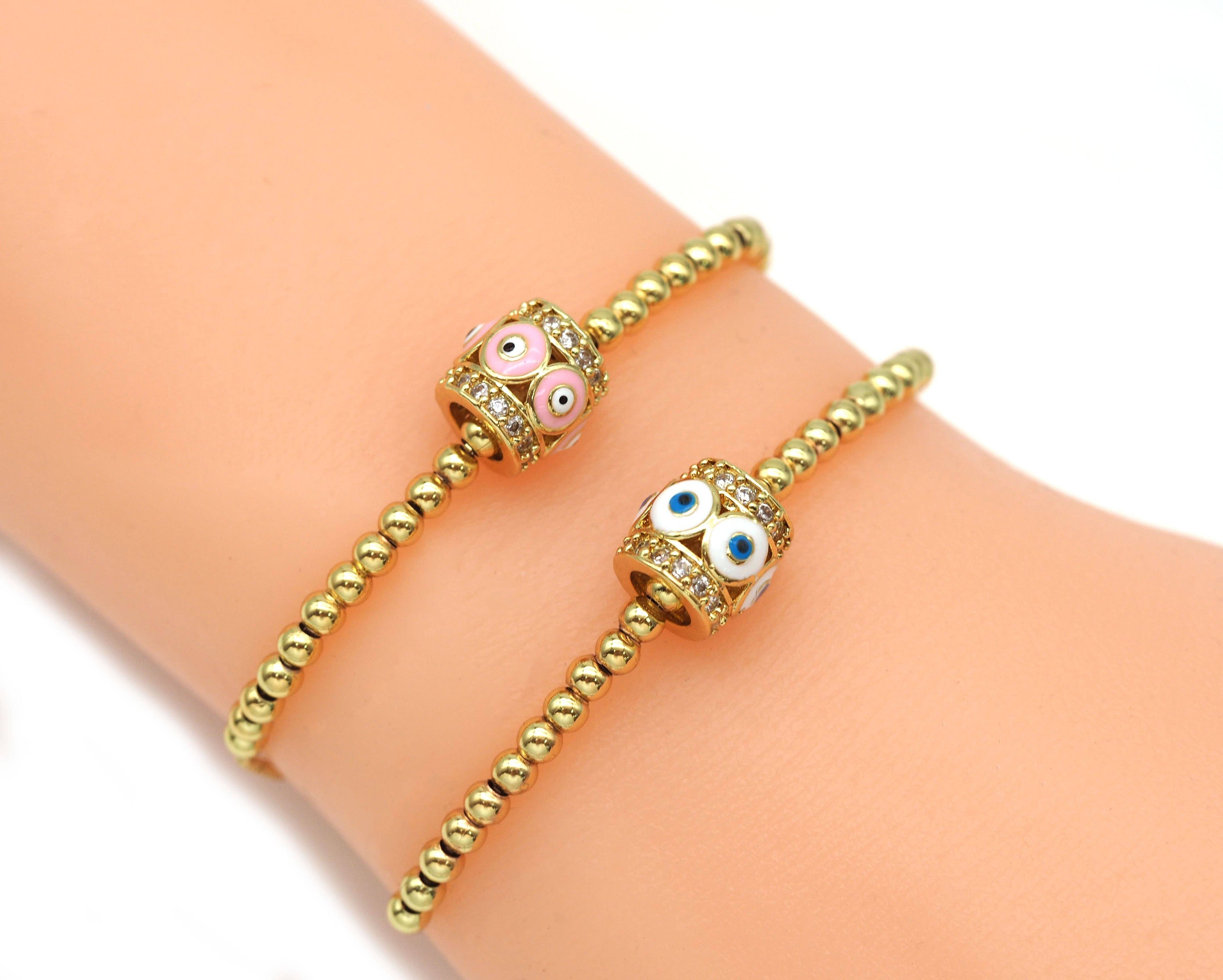 CZ Enamel Evil Eye On Tube Spacer Beads, Sku#LD275
