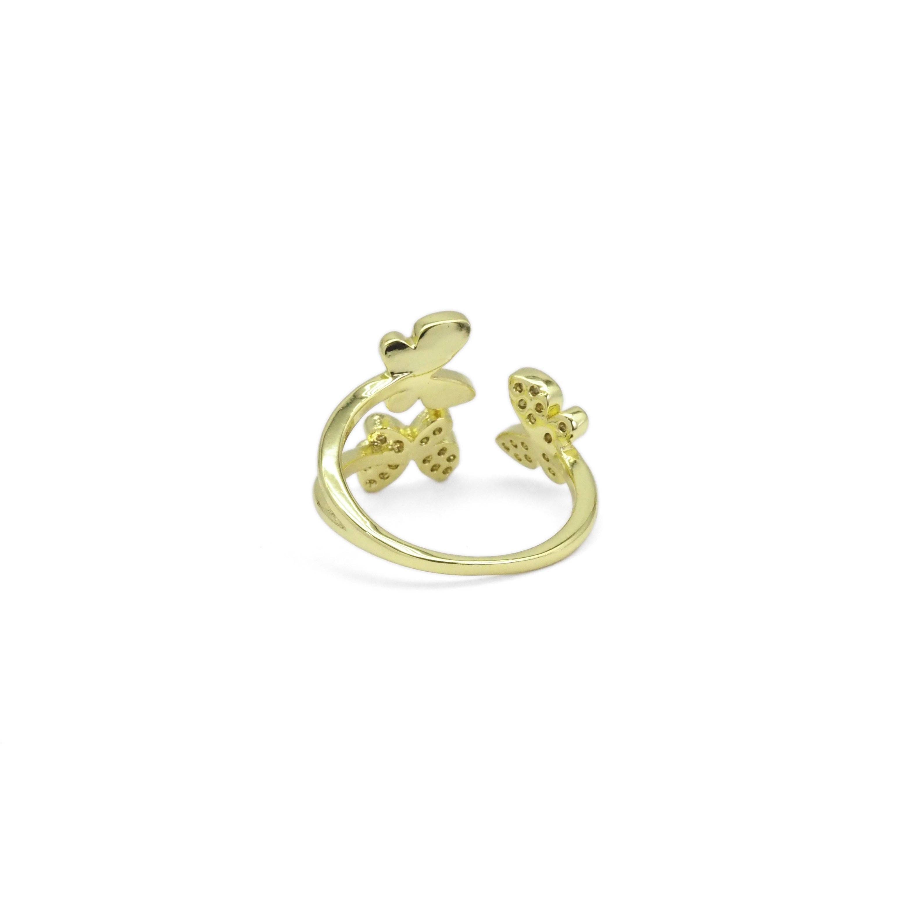 Gold CLear CZ White Enamel Butterfly Adjustable Ring, Sku#LD440