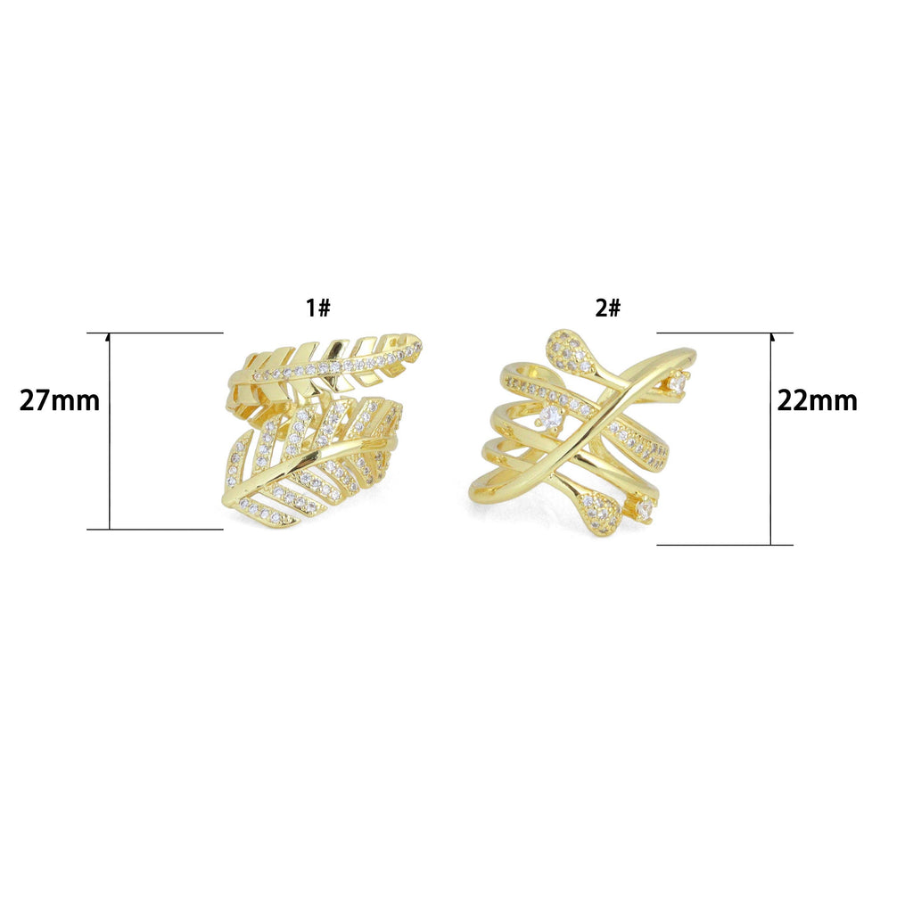 Clear CZ Leaf Multiline Wrap Statement Adjustable Ring, Sku#LD734