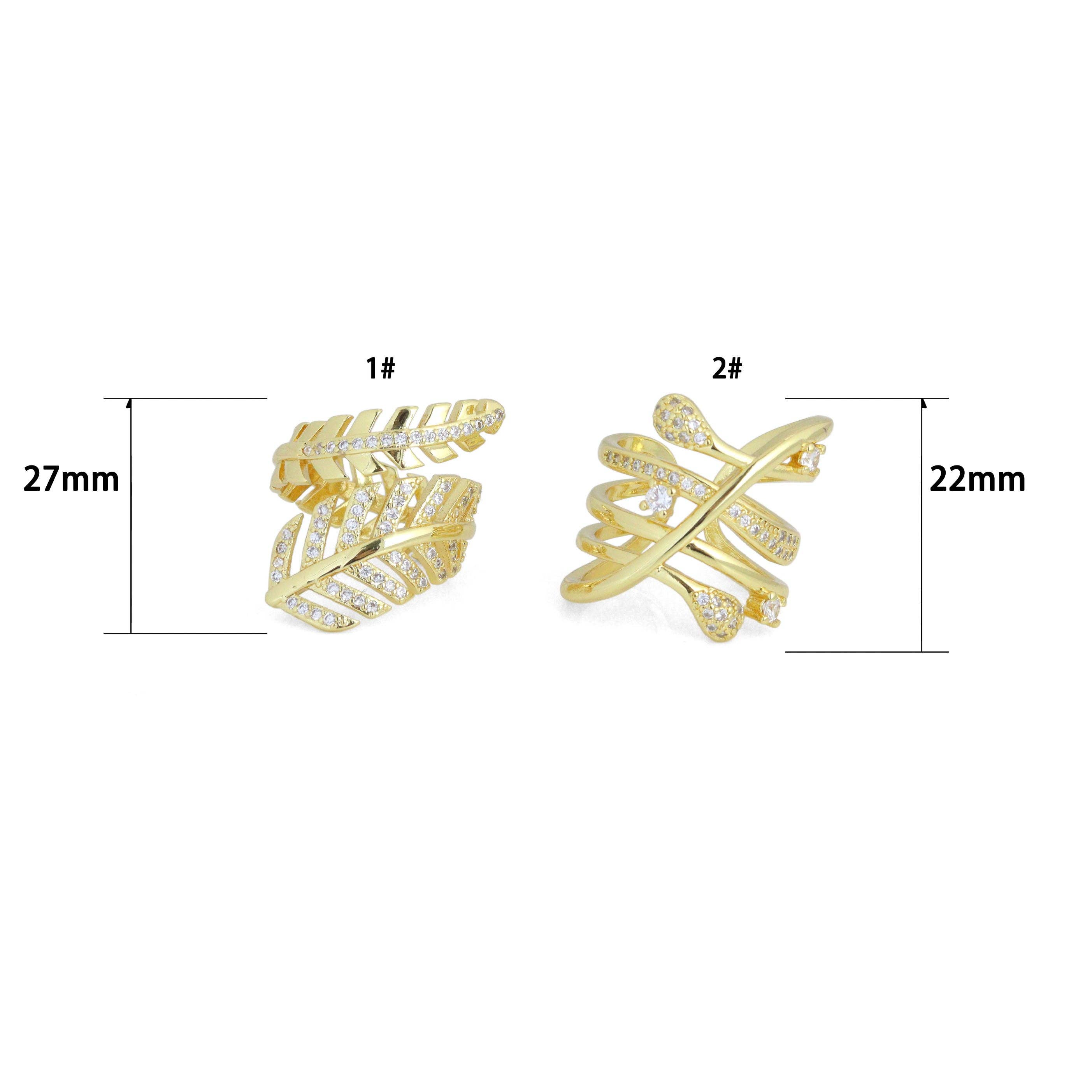 Clear CZ Leaf Multiline Wrap Statement Adjustable Ring, Sku#LD734