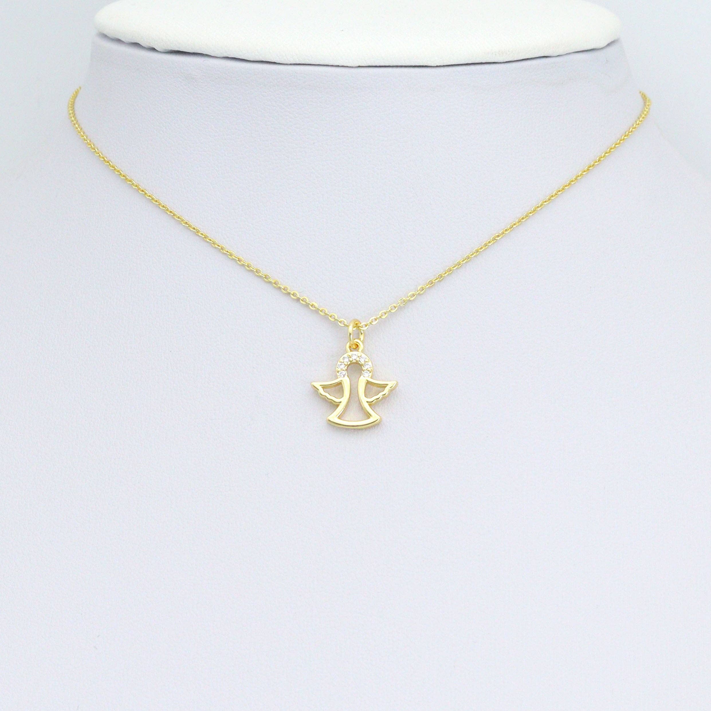 Clear CZ Gold Angel Charm Pendant,Sku#LD727