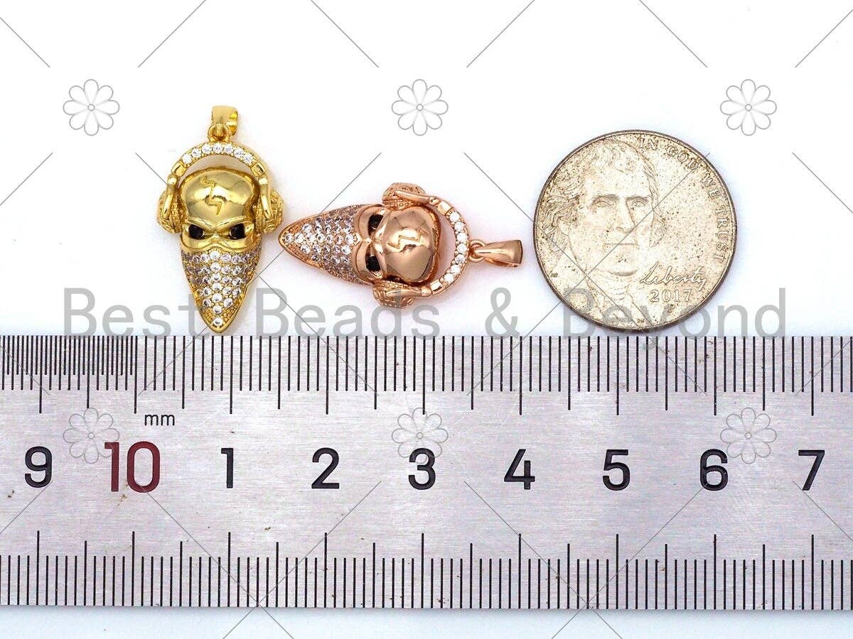 CZ Micro Pave Head With Headset Shape Pendant/Charm,CZ Gold/Siver/Black/Rose Gold Charm, Necklace Bracelet Charm Pendant,13x22mm,Sku#Y486
