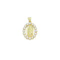 White Pearl Round Virgin Mary Oval Charm Pendant, Sku#LD703