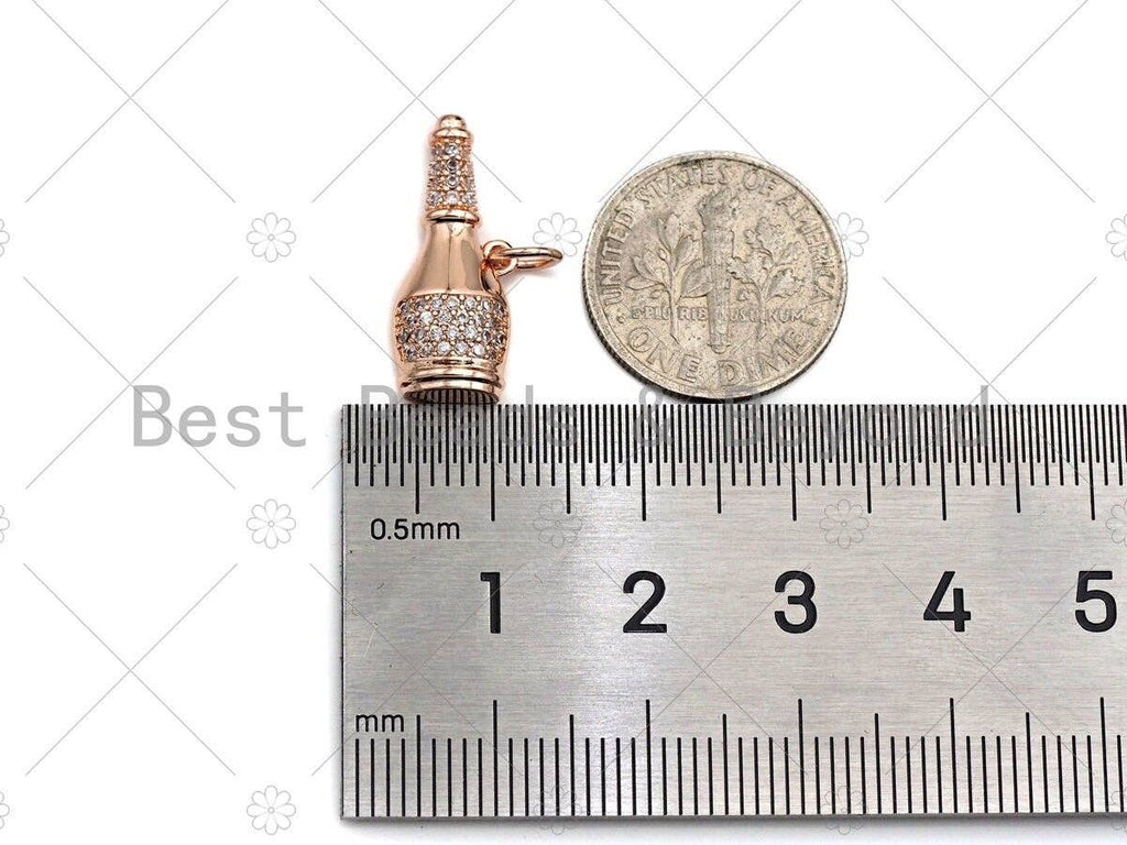 Clear CZ Micro Pave Bottle Shape Pendant/Charm, Bottle Shape Pendant, Silver/Gold/Rose Gold Tone, 8x21mm, Sku#Y263