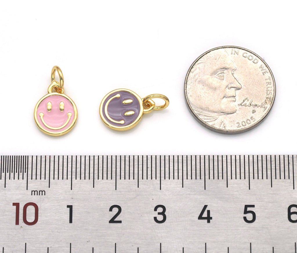 Colorful Enamel CZ Gold Cute Smile Face Charm, Sku#LX141