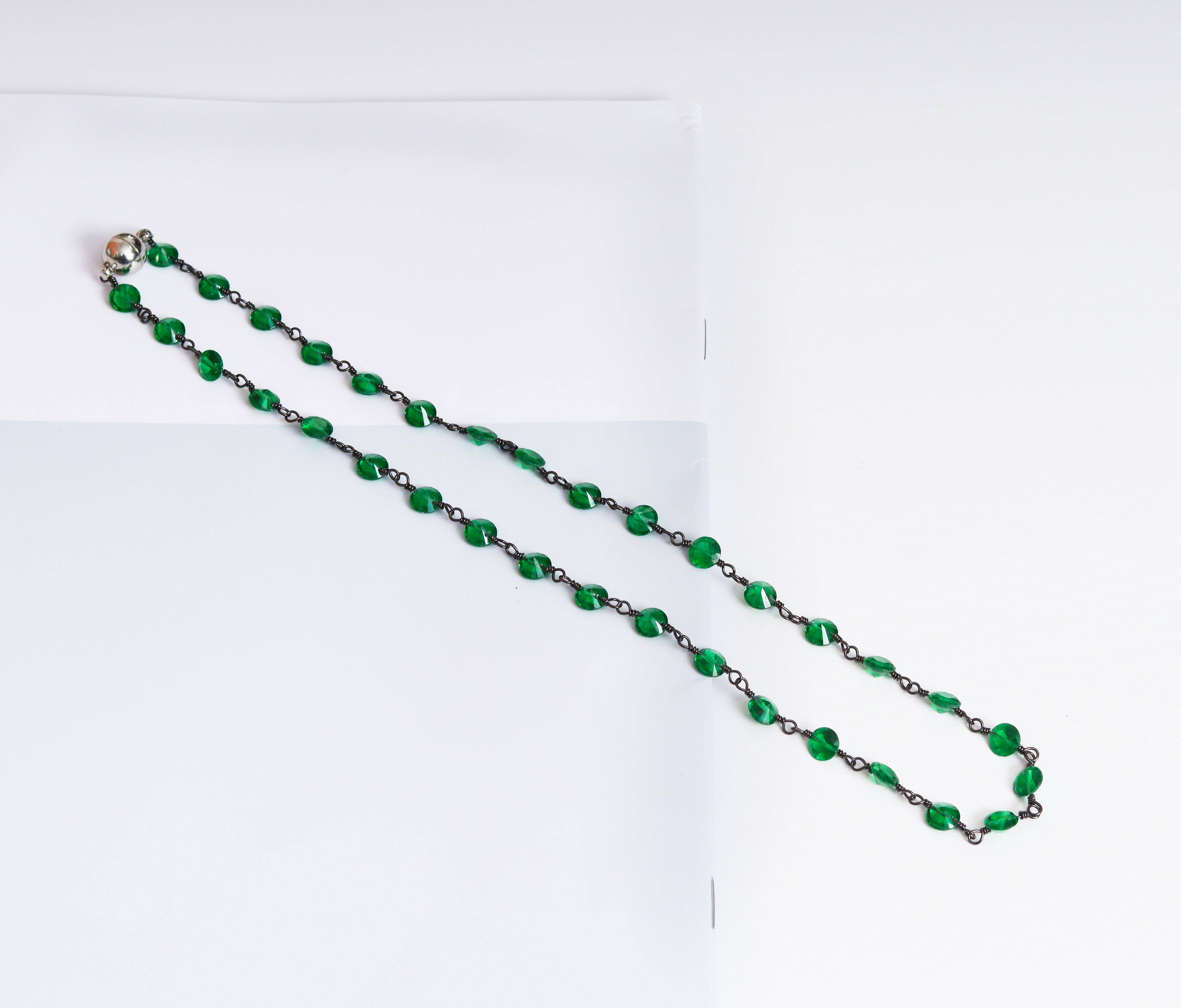 Colorful CZ Crystal Beaded Chain Necklace with Magnetic Clasp, sku#EF154