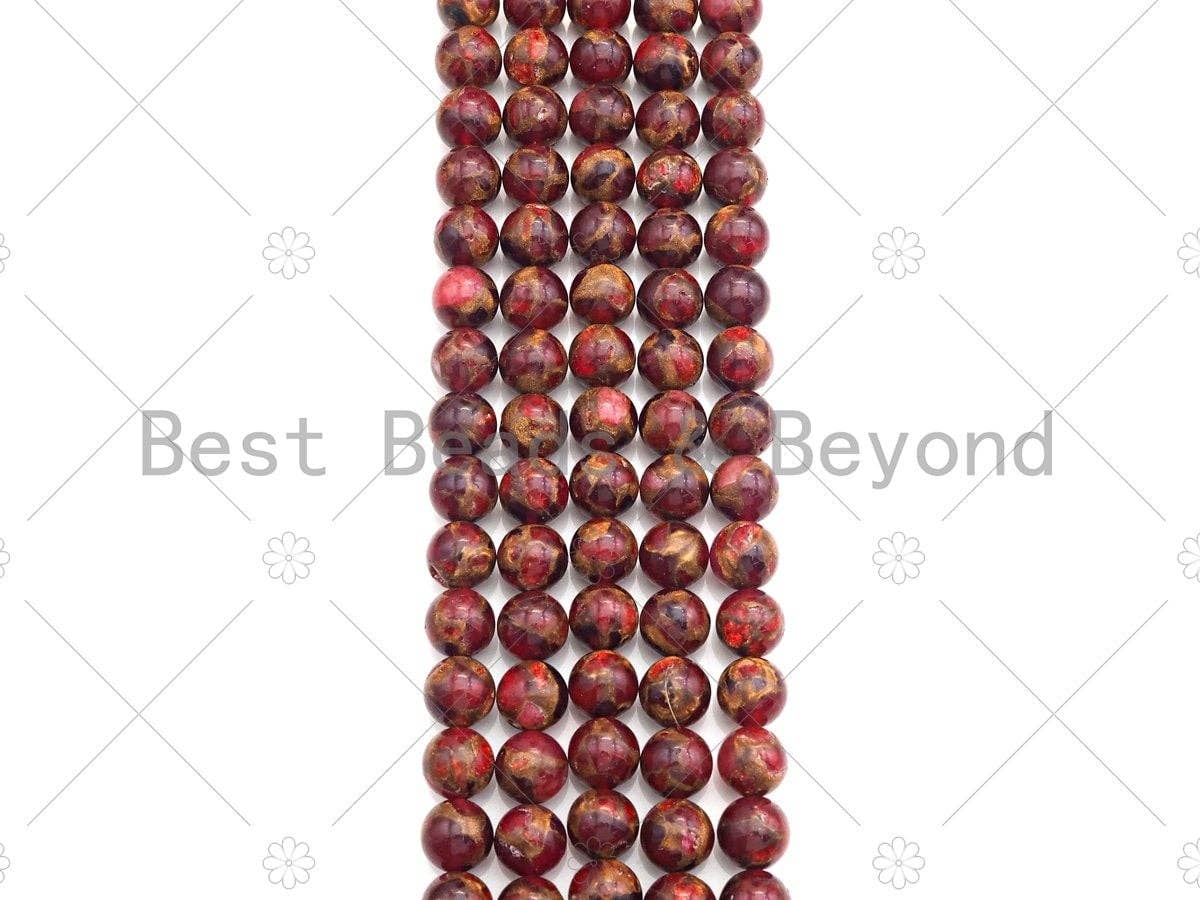 Gold Clinquant Beads, 4mm/6mm/ 8mm/10mm/12mm, Cloisonne Red Color, 15.5" Full Strand Wholesale Gemstones,sku#U952