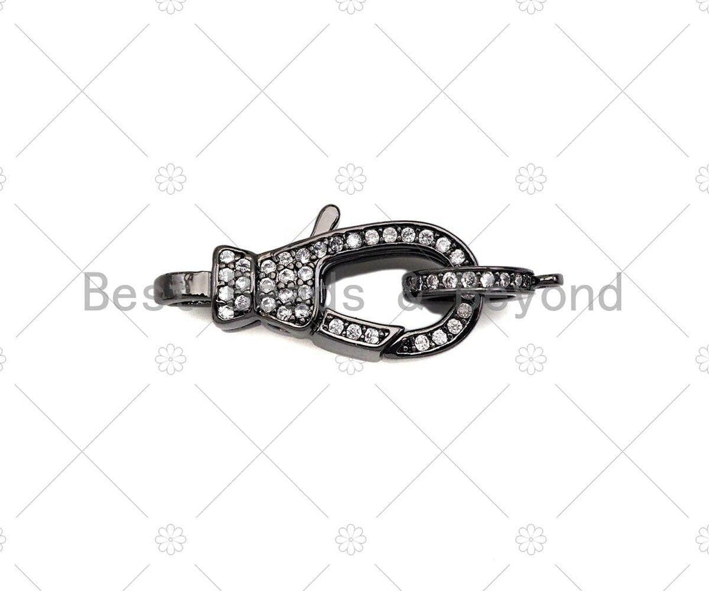 CZ Micro Pave Lobster Claw Clasp, CZ Pave Clasp, Rose gold/Gold/Black,10x23mm, Sku#Y406
