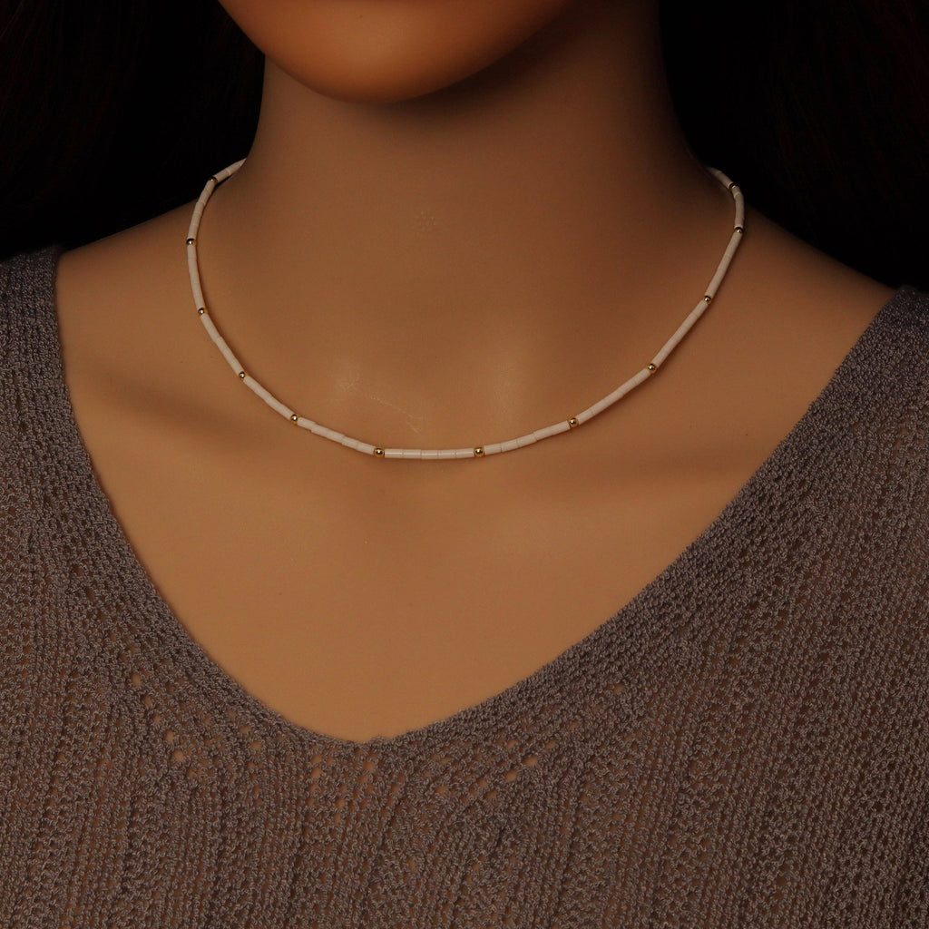 White Turquoise Thin tube with gold spacer necklace, sku#EF559
