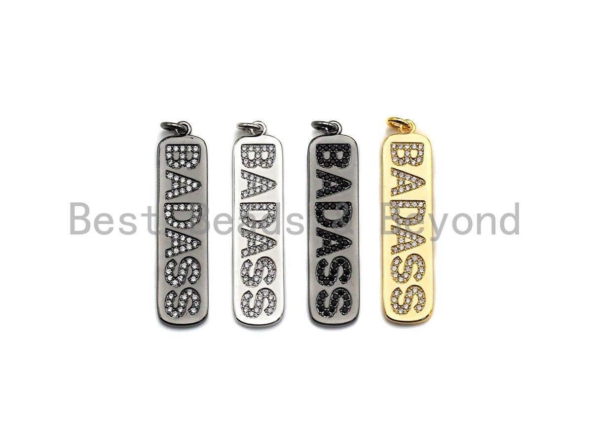 CZ Badass Micro Pave Long Bar Alphabet Pendant, Cubic Zirconia Strip Pendant, Micro pave letter pendant, 9x27mm, sku#X137