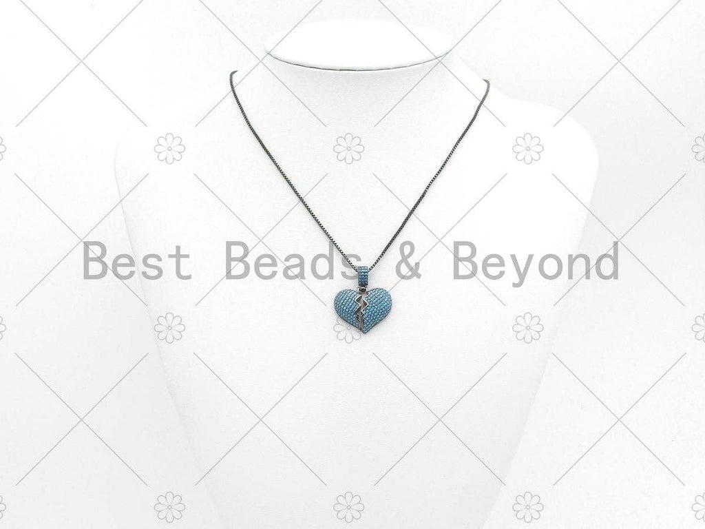 Cz Micro Pave broken Heart Pendant/Charm, Turqoise/Fuchsia/Cobalt/Green/Violet CZ Pave Charm , 21x23mm,sku#ML15