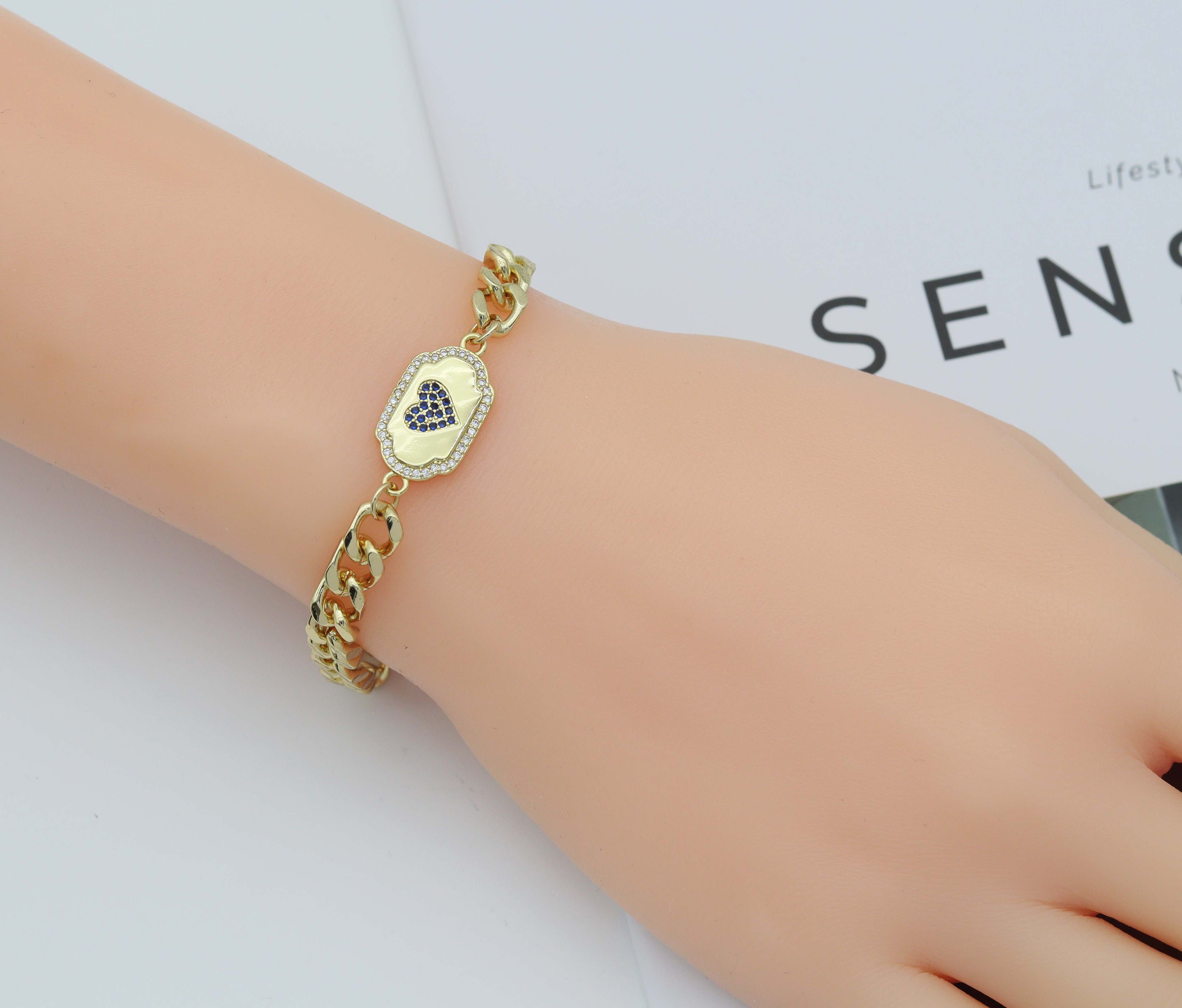 Heart Evil Eye Lock Cuban Chain Necklace Bracelet, sku#EF163