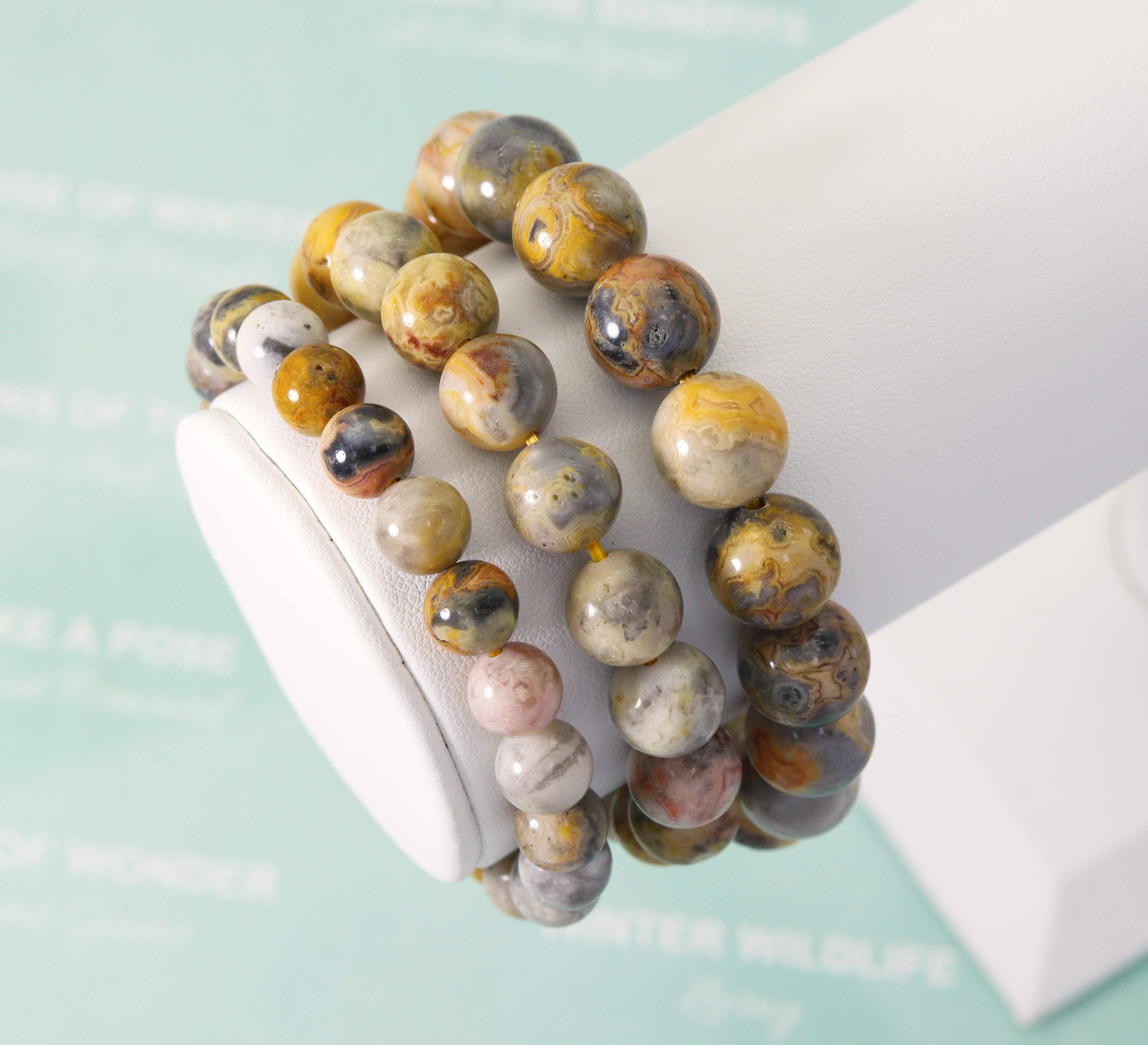 Natural Crazy Lace Agate Smooth Round Stretchy Bracelet, Sku#EF136