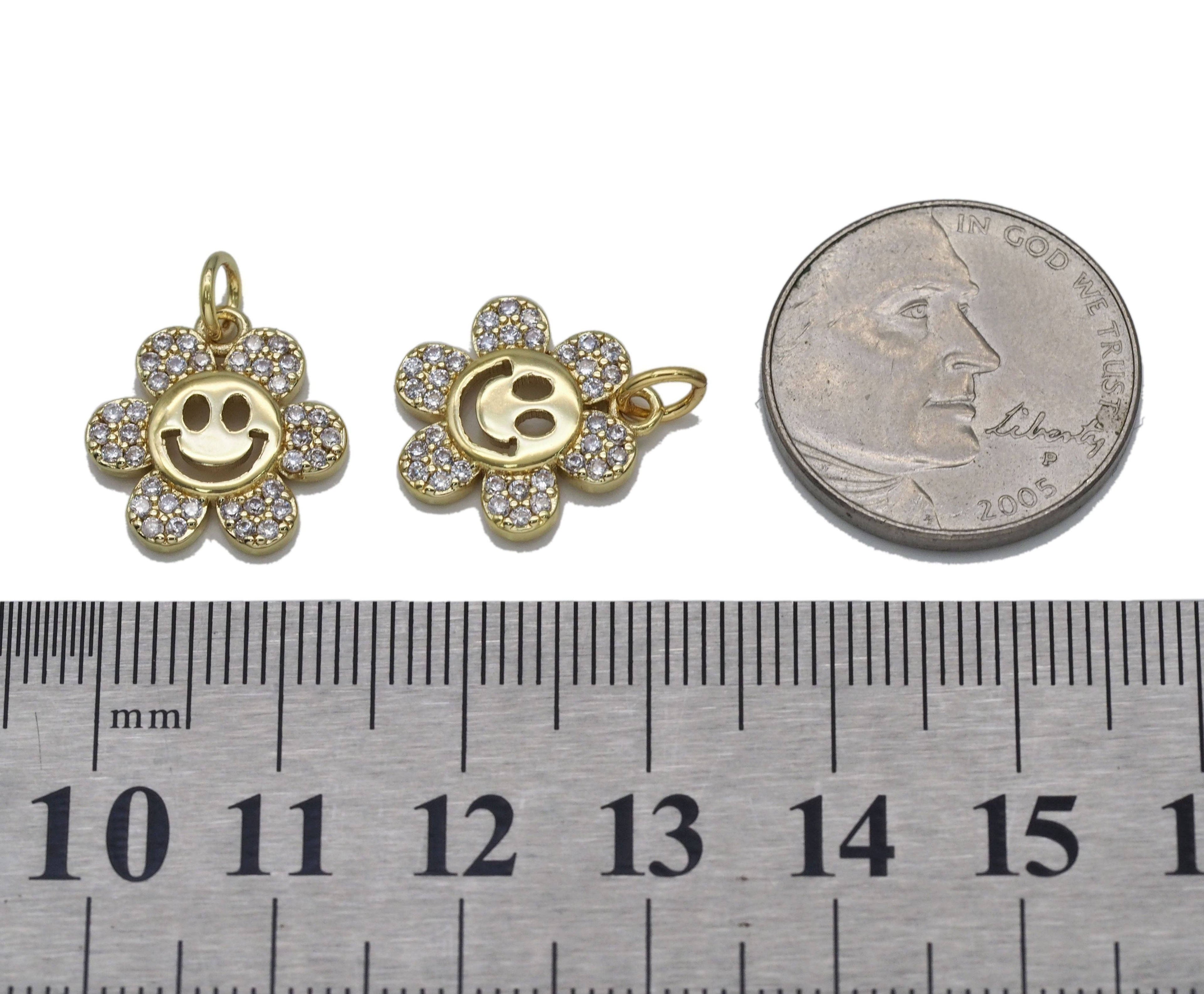 Gold CZ Smiley Face Flower Charm, Sku#L711