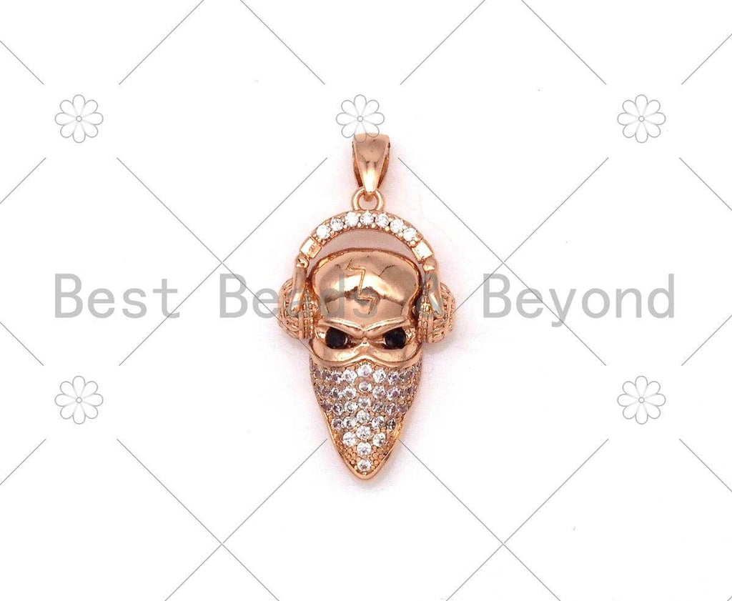 CZ Micro Pave Head With Headset Shape Pendant/Charm,CZ Gold/Siver/Black/Rose Gold Charm, Necklace Bracelet Charm Pendant,13x22mm,Sku#Y486
