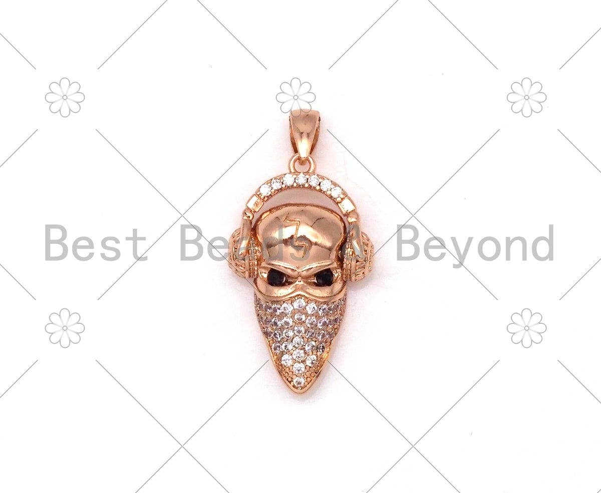 CZ Micro Pave Head With Headset Shape Pendant/Charm,CZ Gold/Siver/Black/Rose Gold Charm, Necklace Bracelet Charm Pendant,13x22mm,Sku#Y486