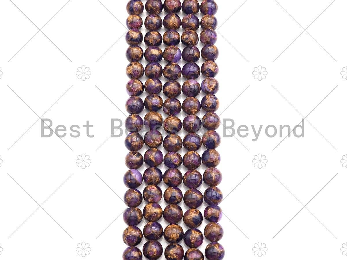 Gold Clinquant Beads, 4mm/6mm/ 8mm/10mm/12mm, Cloisonne Purple Color, 15.5" Full Strand Wholesale Gemstones,sku#U953