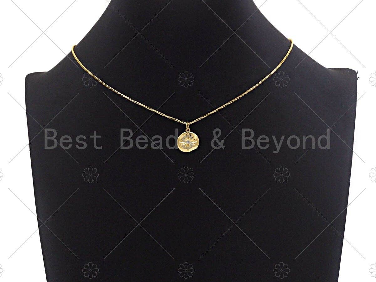 Clear CZ Micro Pave North Star Coin Pendant/Charm,Star Cubic Zirconia Pendant, Silver/Gold /Rose Gold/Black Tone, 13x14mm,Sku#F1169